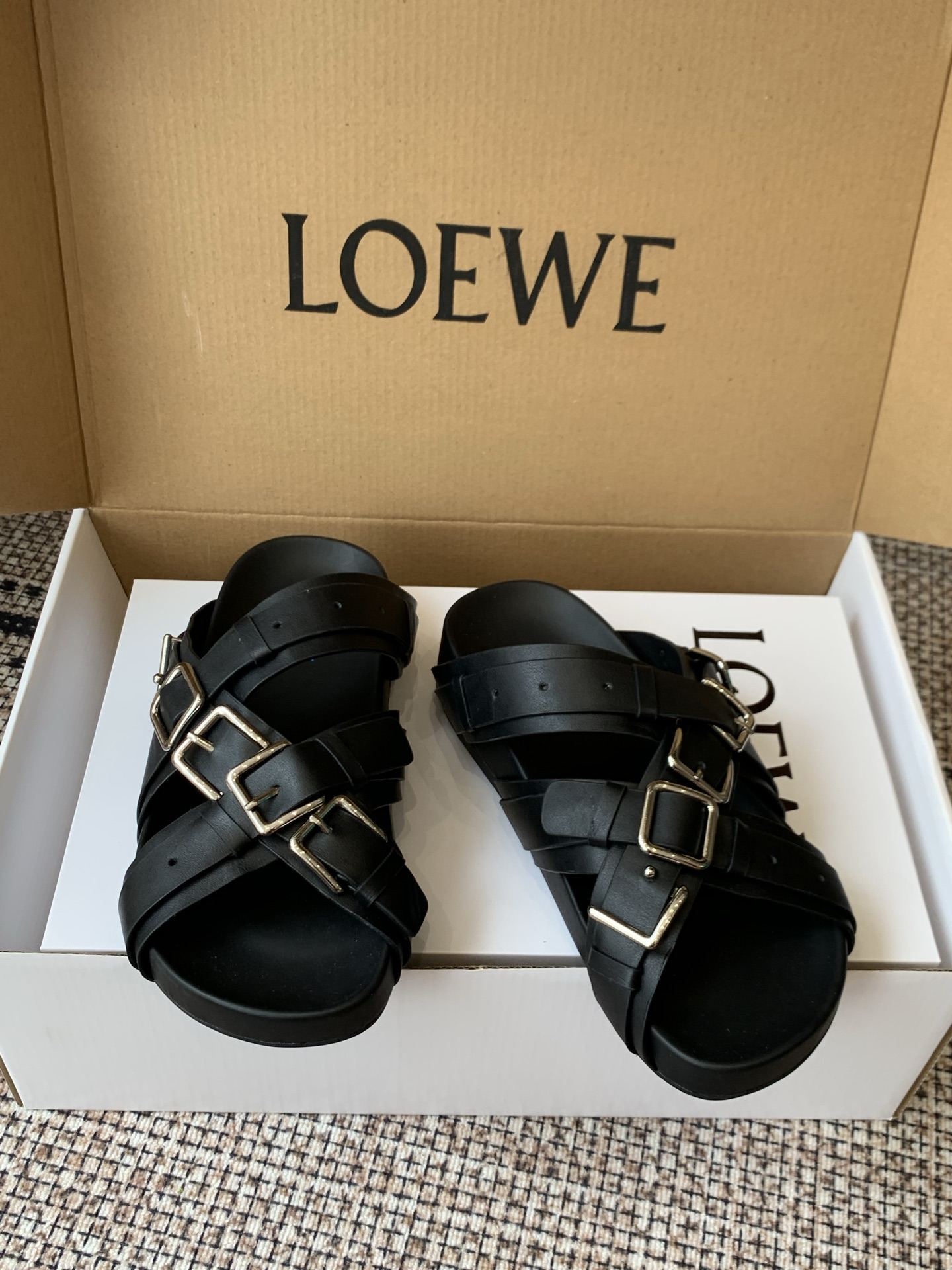 Loewe Multi Buckle Cross Strap Platform Sandals