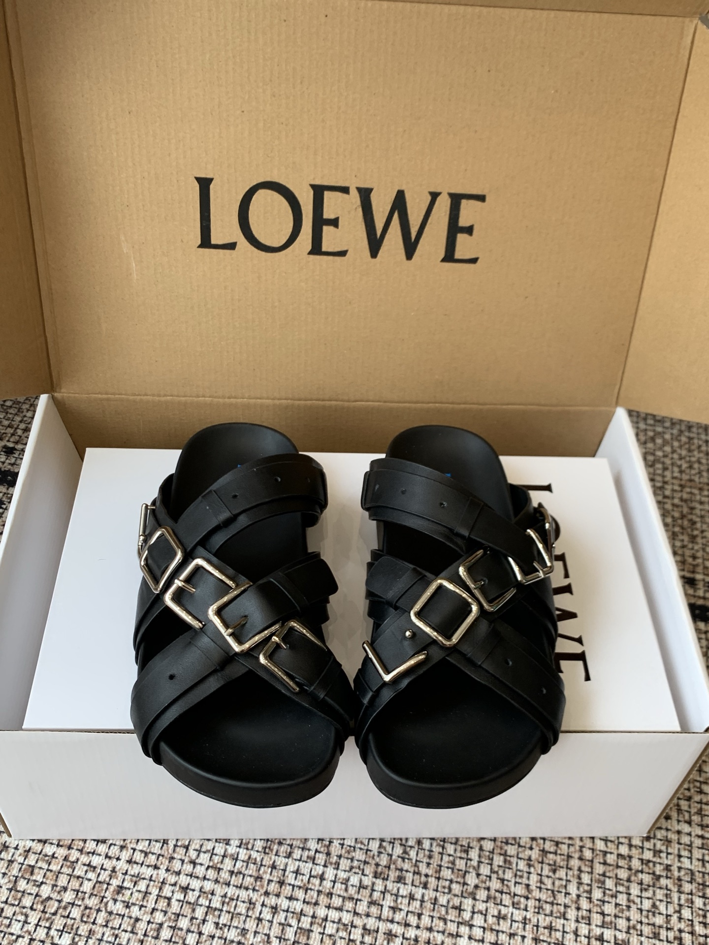 Loewe Multi Buckle Cross Strap Platform Sandals