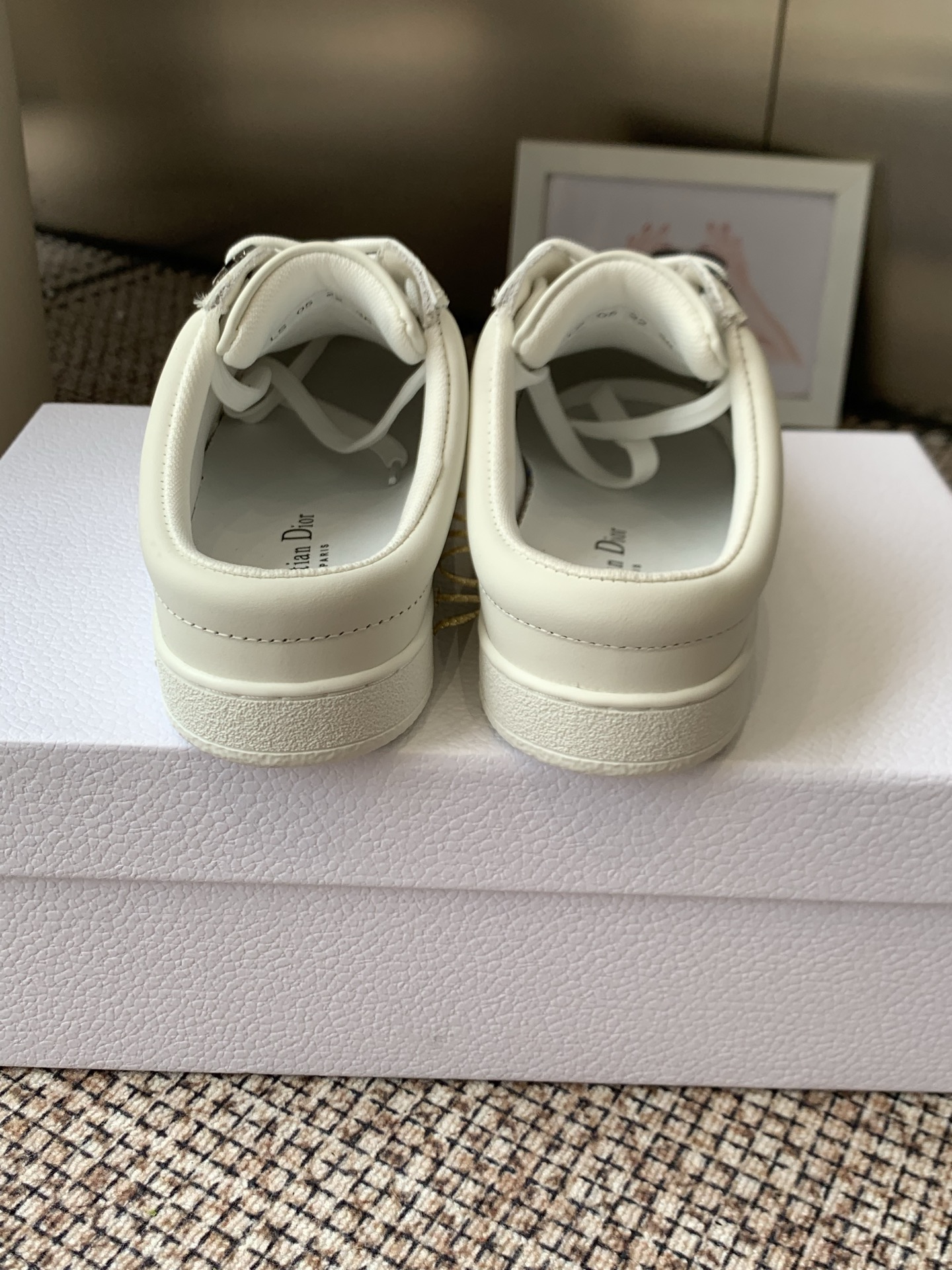 dior white star open heel sneakers