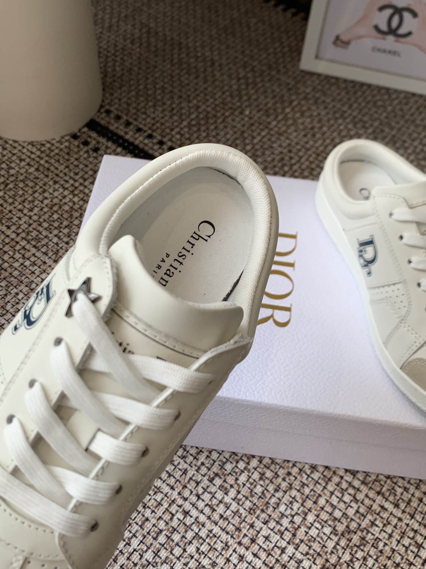 dior white star open heel sneakers