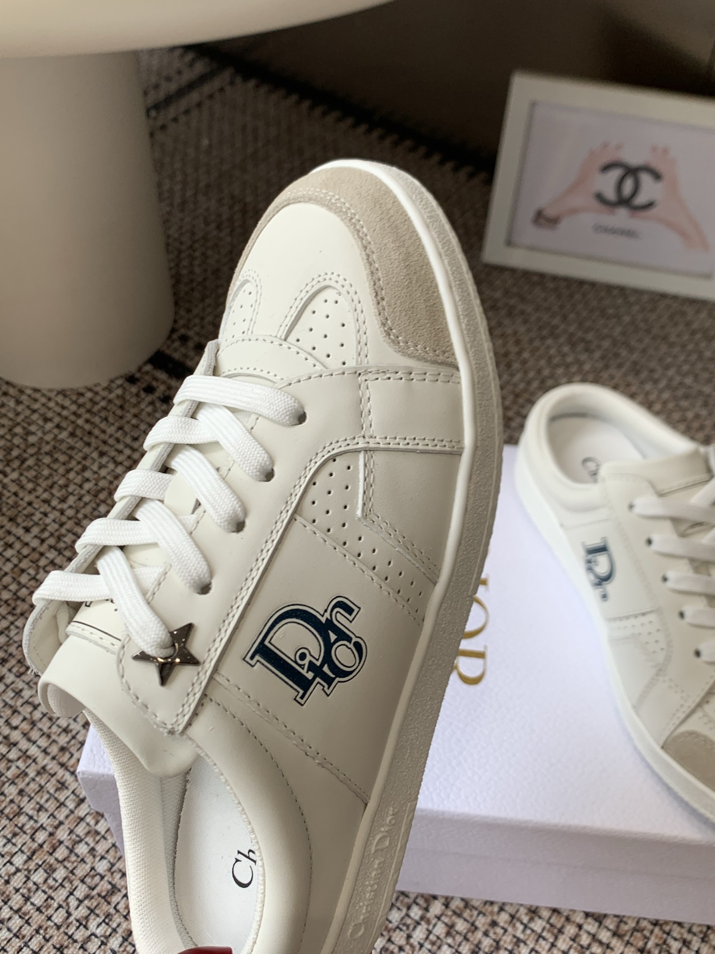 dior white star open heel sneakers