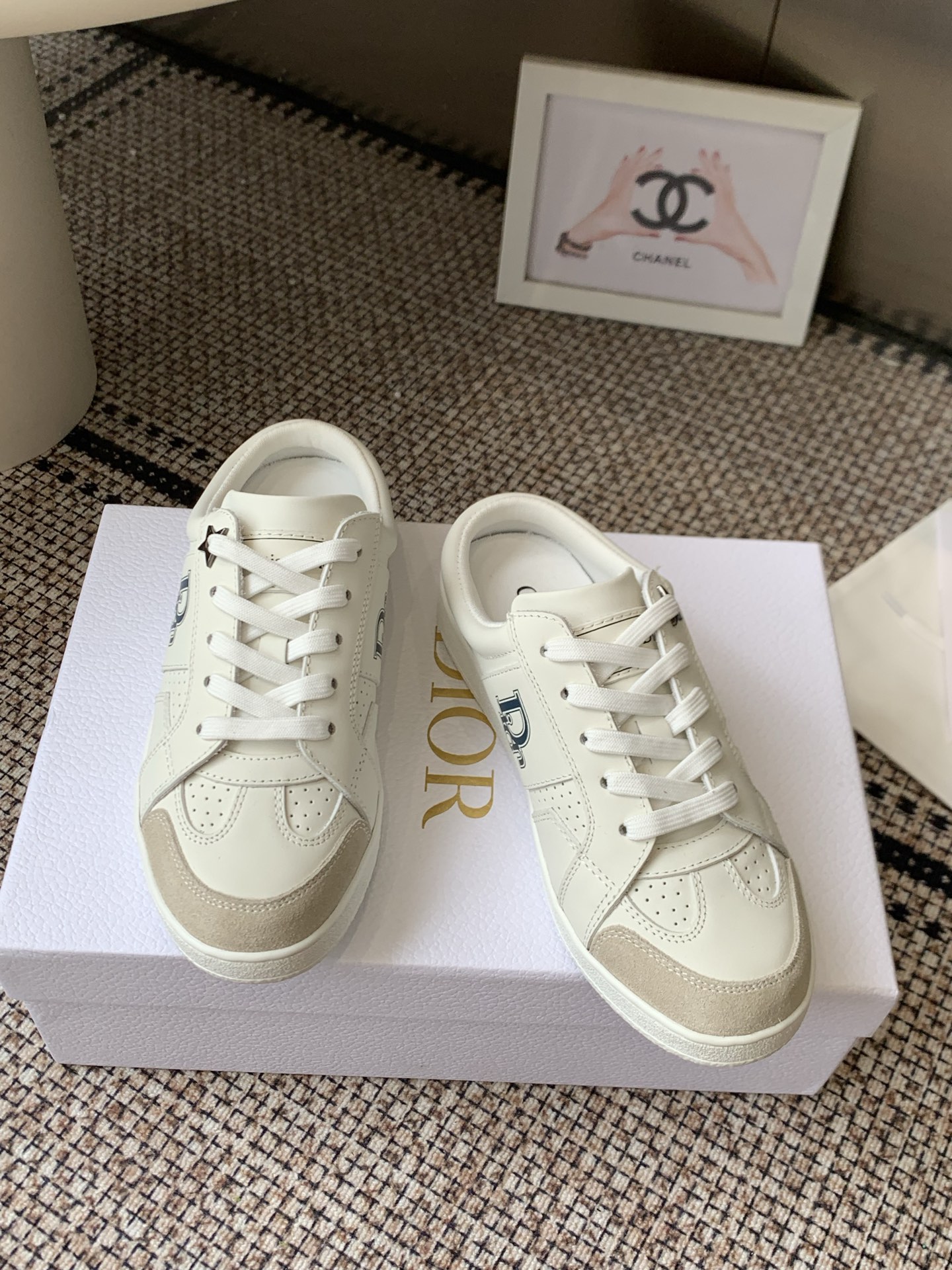 dior white star open heel sneakers