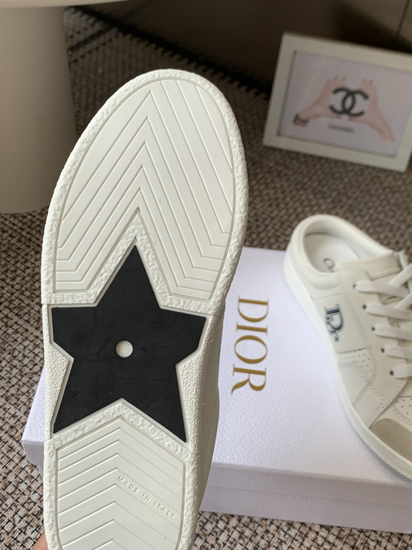 dior white star open heel sneakers