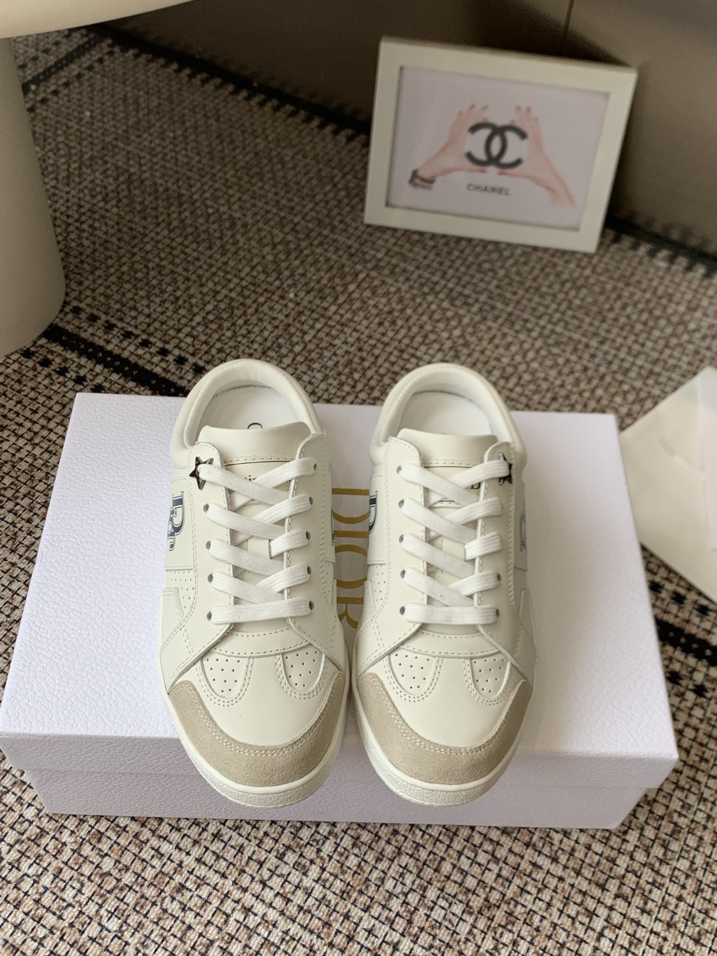 dior white star open heel sneakers