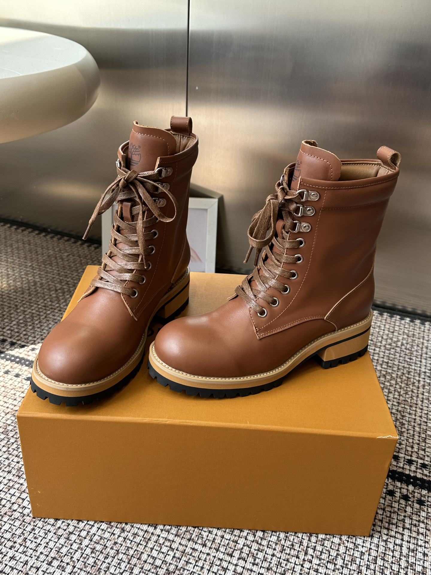 Louis Vuitton Brown Leather Lace Up Work Boots