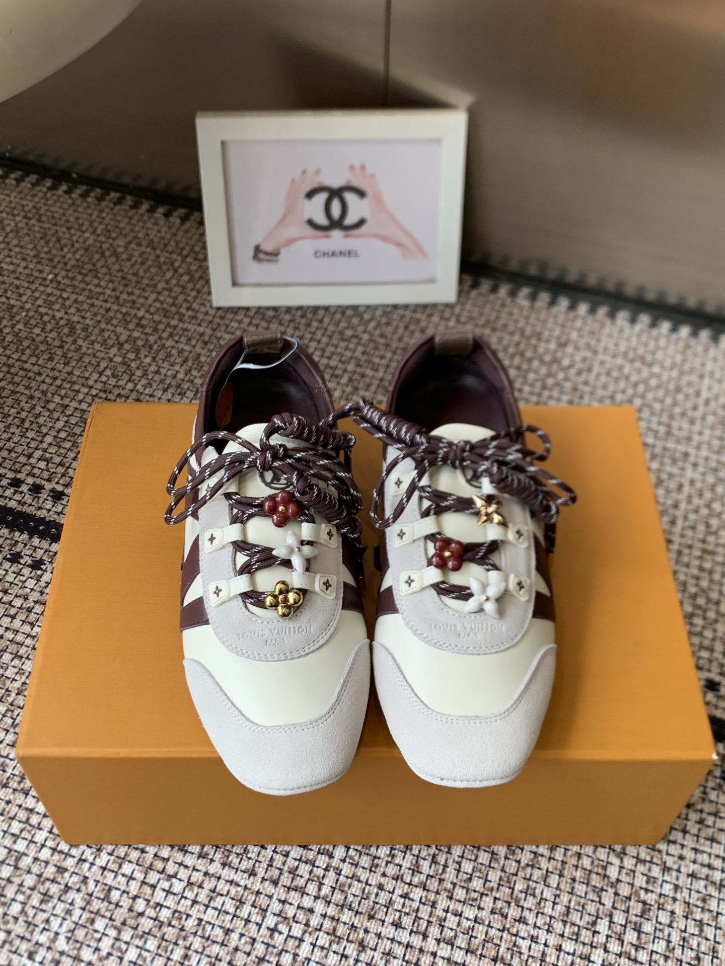 Louis Vuitton White Burgundy Charm Sneaker