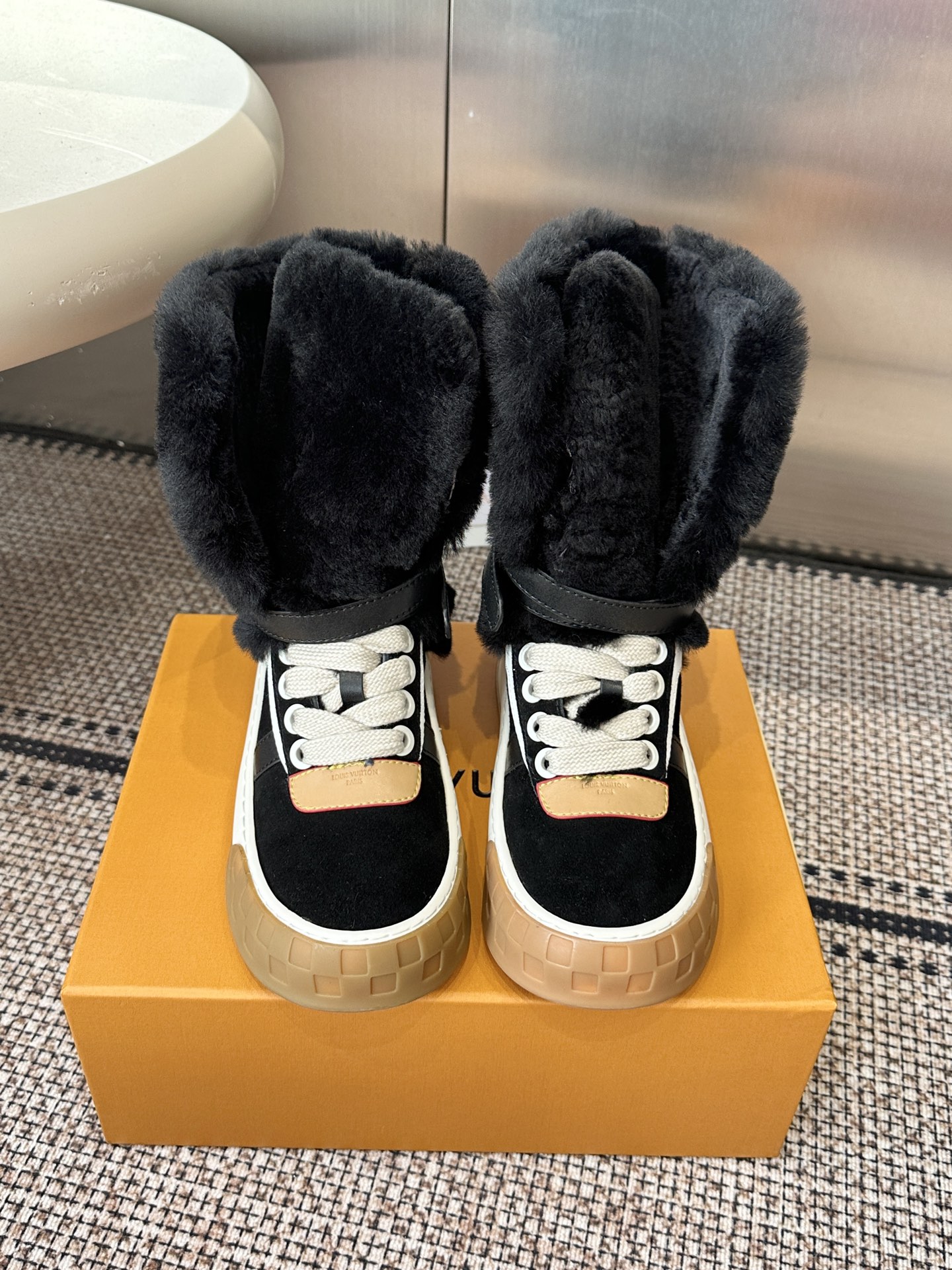 Louis Vuitton Black Shearling High Top Sneakers