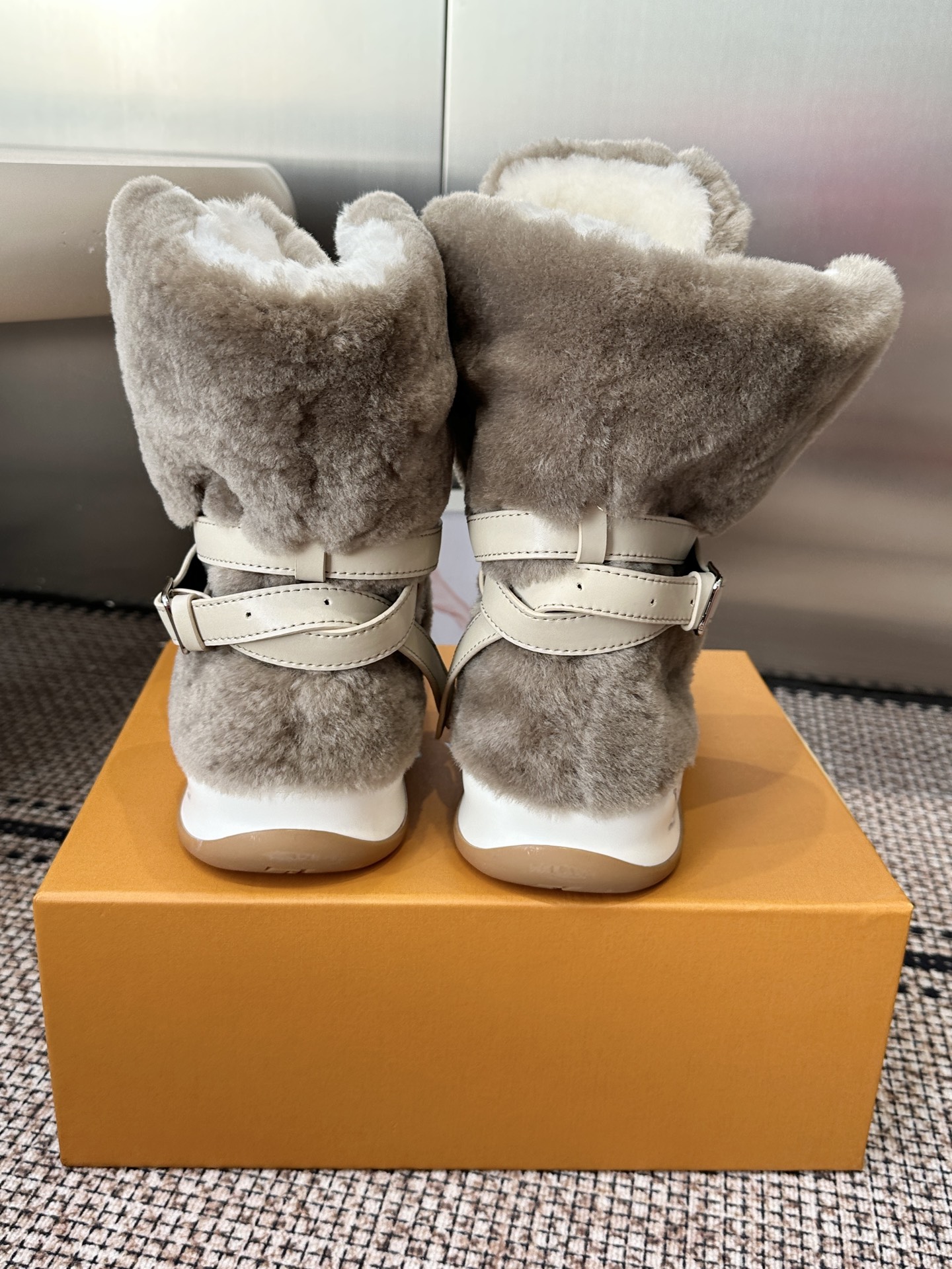 Louis Vuitton Gray Shearling High Top Sneakers