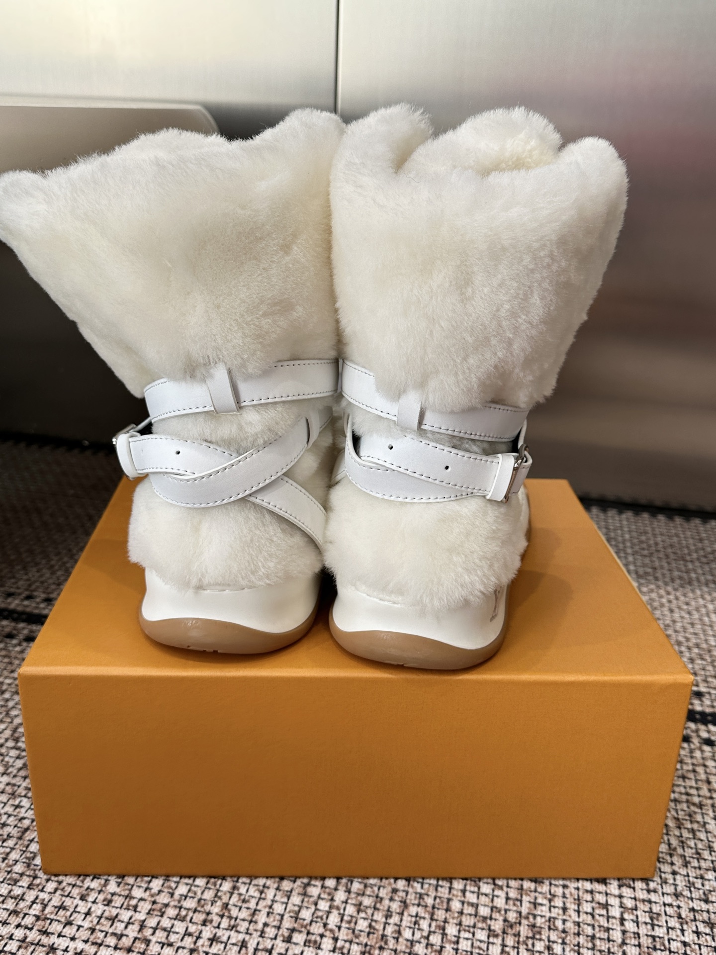 Louis Vuitton White Shearling High Top Sneakers