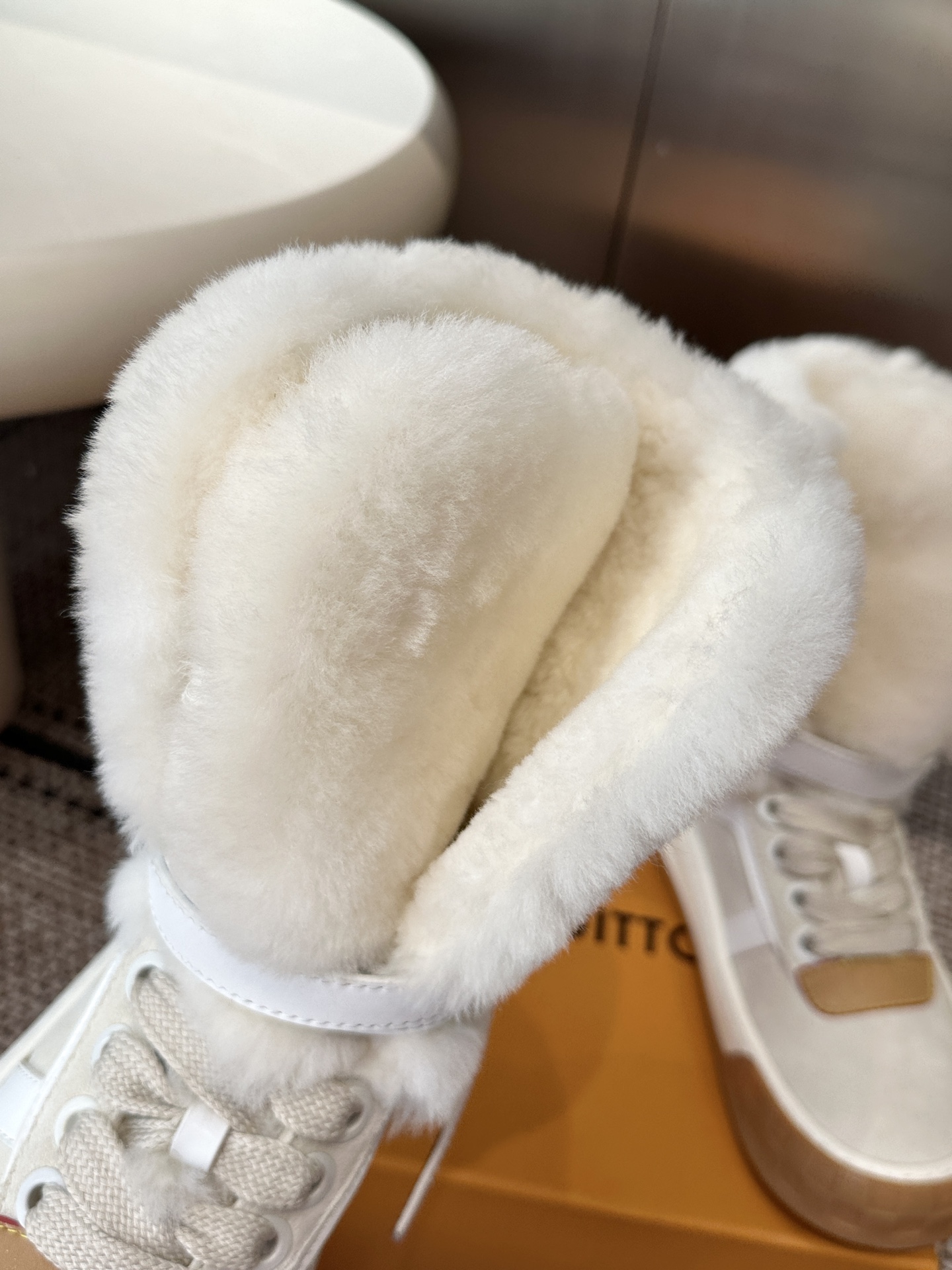 Louis Vuitton White Shearling High Top Sneakers