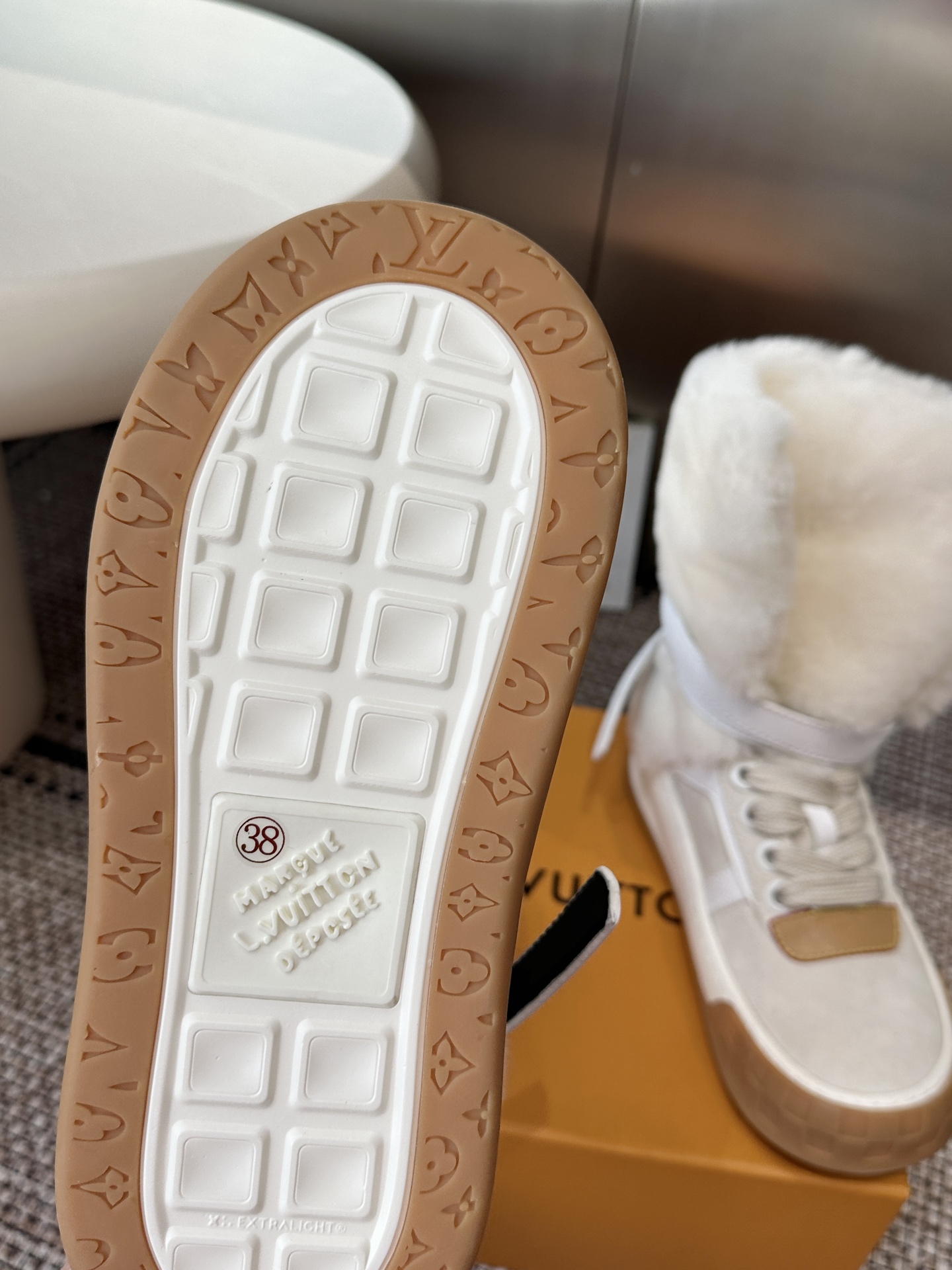 Louis Vuitton White Shearling High Top Sneakers