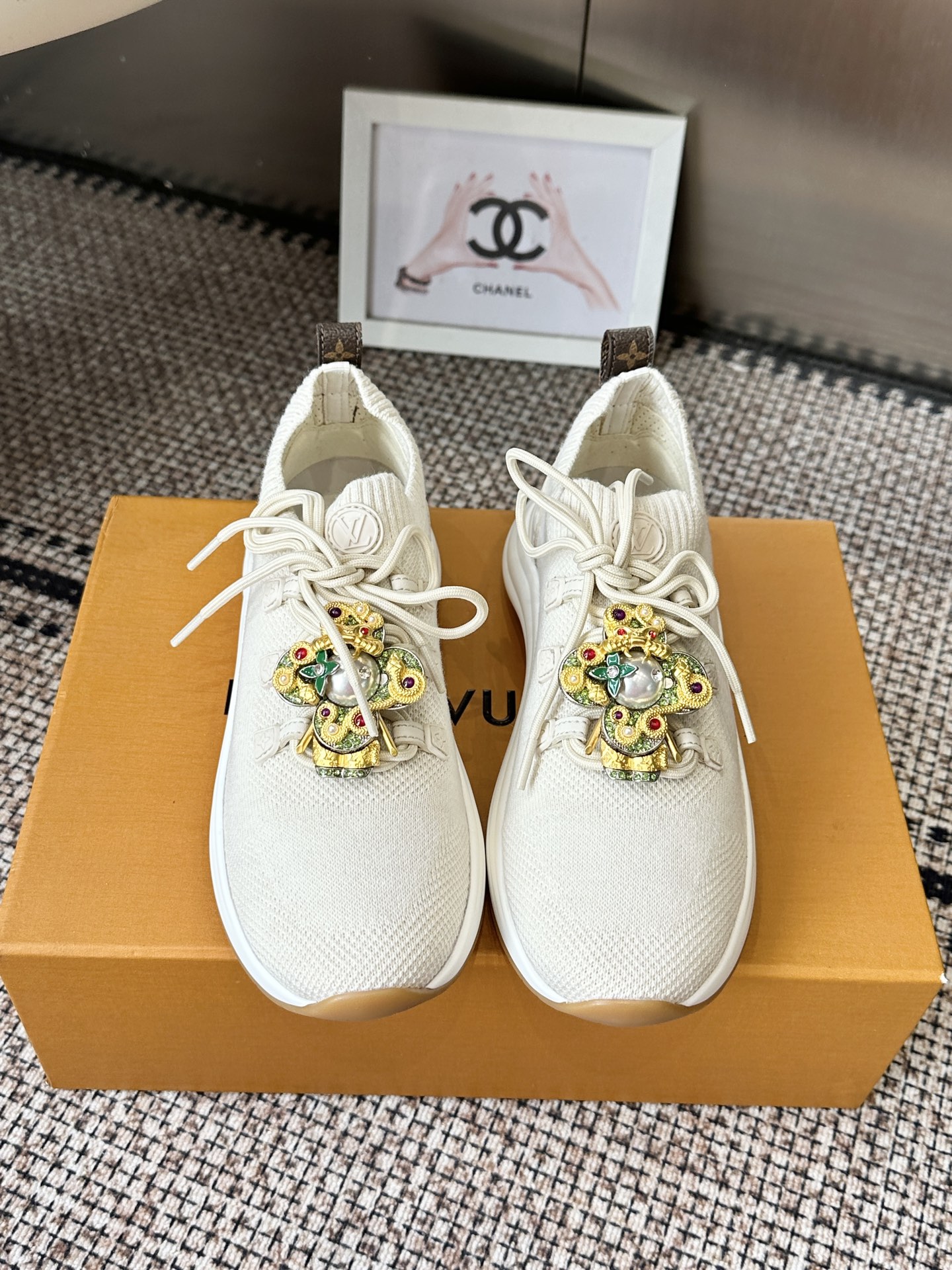 Louis Vuitton White Knit Charm Sneaker