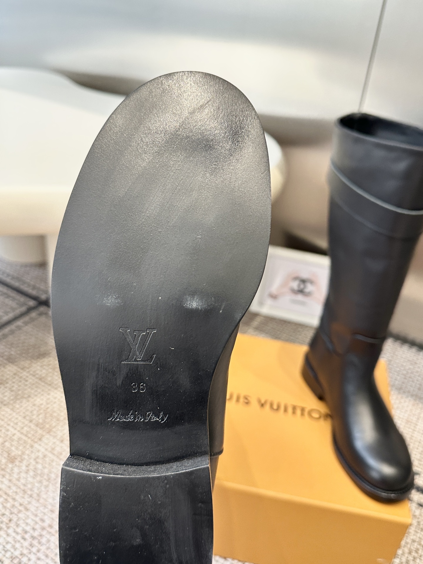 Louis Vuitton Black Leather Strap Knee Boots