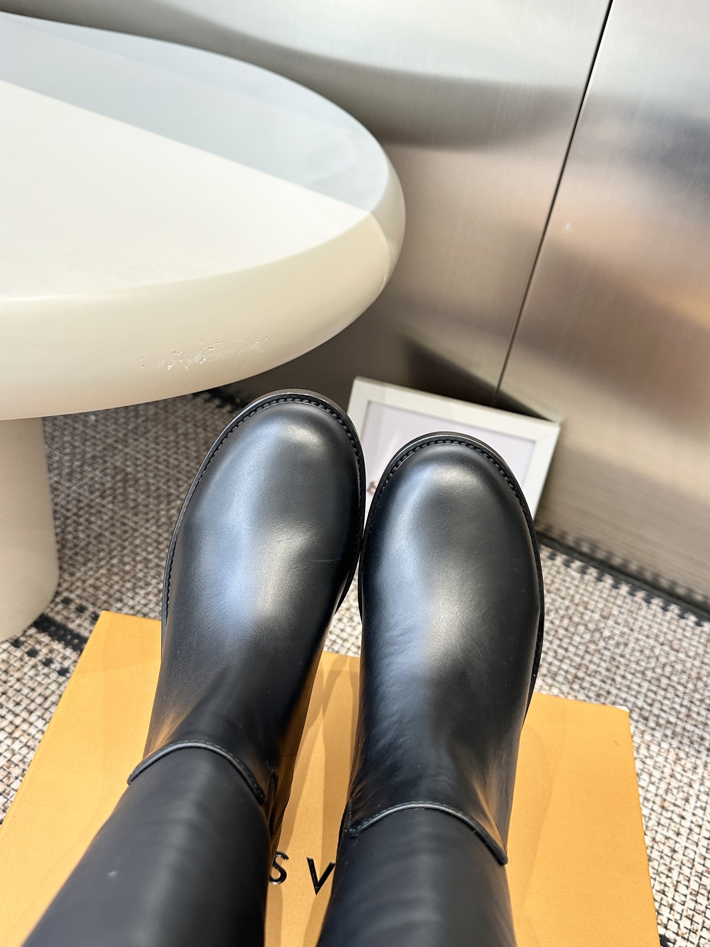 Louis Vuitton Black Leather Strap Knee Boots