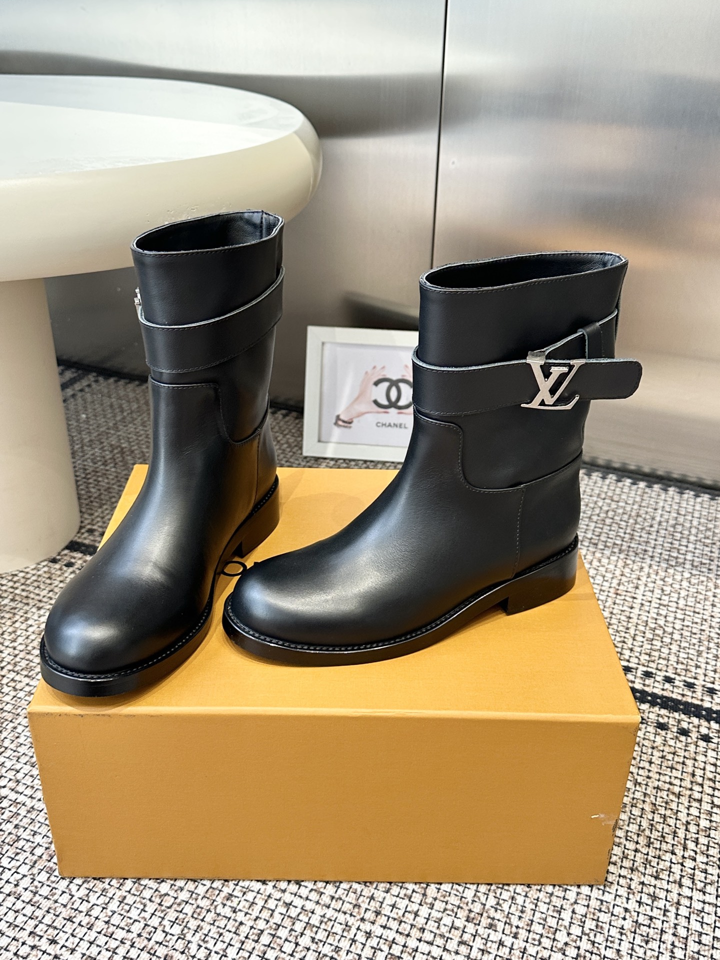 Louis Vuitton Black LV Strap Mid Calf Boots