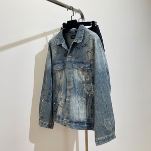 Balenciaga Clothing Coats & Jackets Best Capucines Replica Denim Blue Doodle Printing Cotton Fall/Winter Collection Vintage Casual