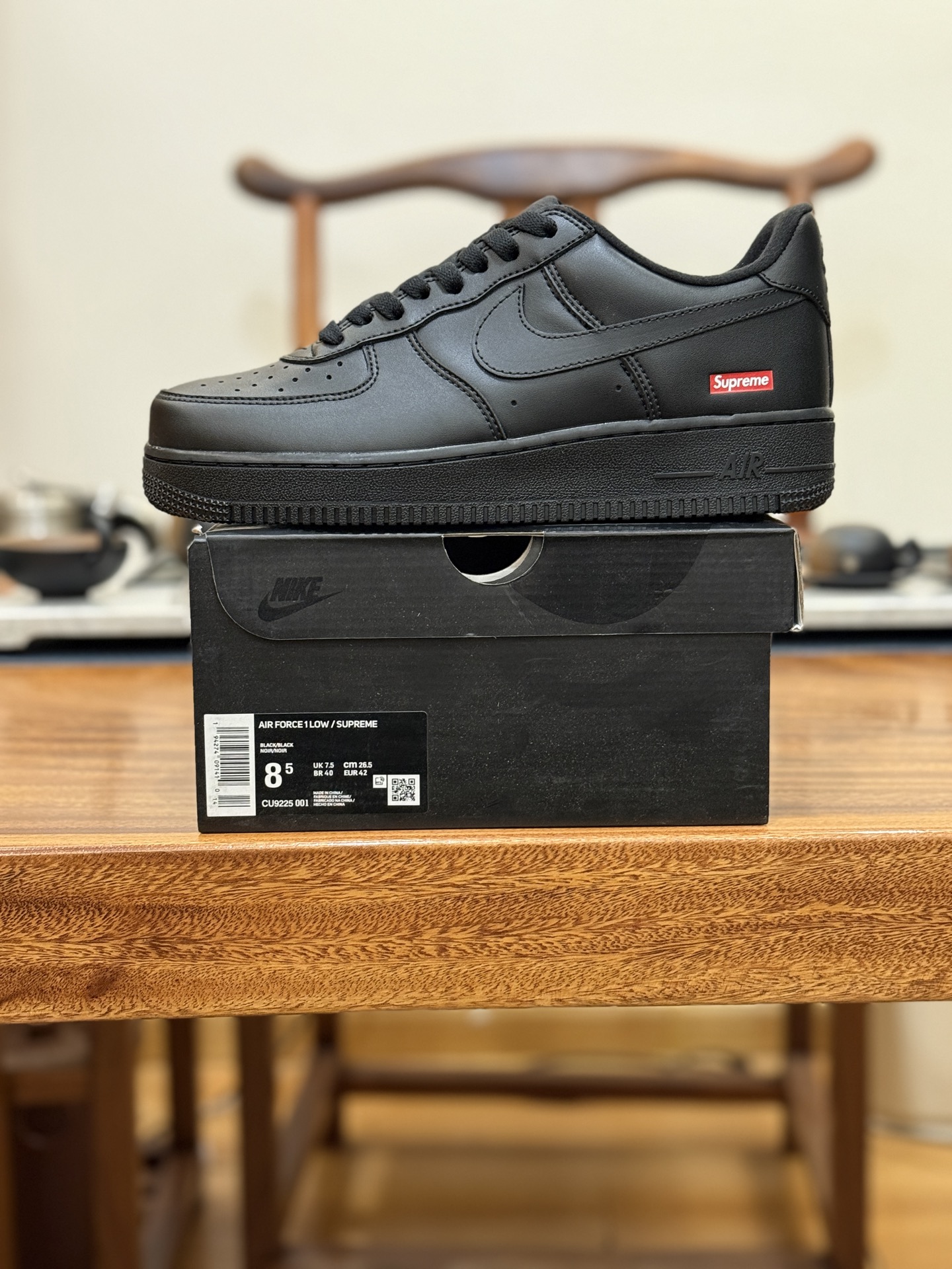 🎉🎉🎉 万双库存，双十二福利特价 原奥莱订单 Supreme 空军 联名 SUP 黑色 CU9225-001 男女鞋 36 36.5 37.5 38 38.5 39 40 40.5 41 42 42.5 43 44 44.5 45 46