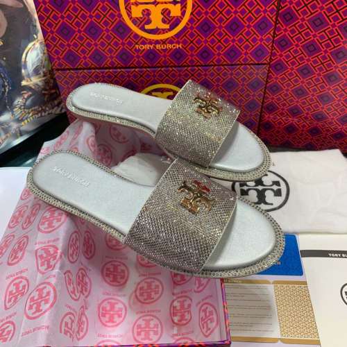 Tory Burch Crystal Embellished Logo Slides Sandals 1 Tory Burch Crystal Embellished Logo Slides Sandals