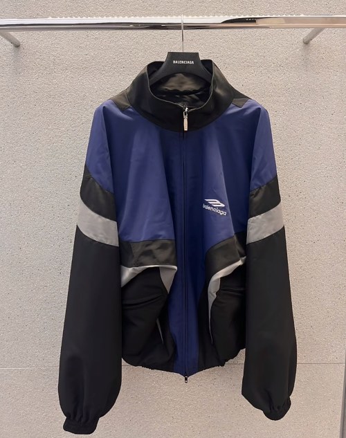 Balenciaga Blauwe & Zwarte Oversized Windbreaker Jas met Logo voor Dames 1 Balenciaga Blauwe & Zwarte Oversized Windbreaker Jas met Logo voor Dames