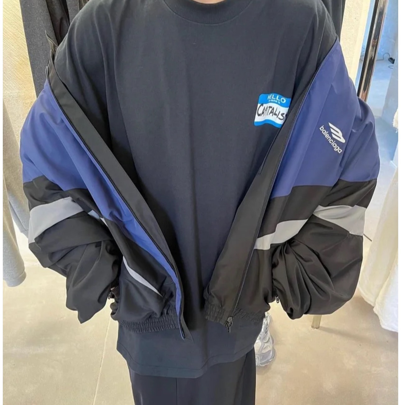 Balenciaga Off-Shoulder Windbreaker Jacket - Oversized Fit, Retro Style