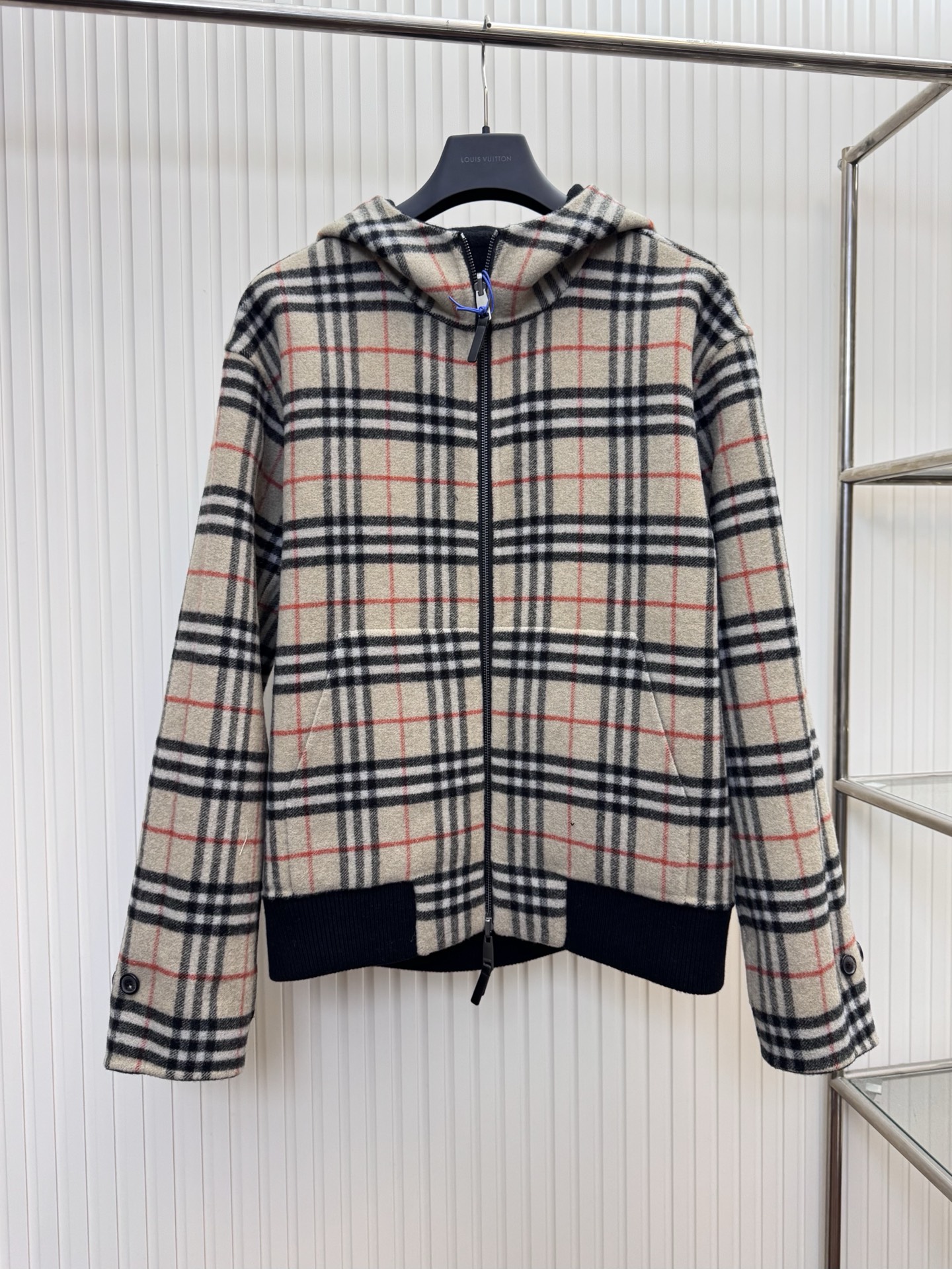 Burberry bbr巴宝莉双面穿条纹羊毛拉链连帽外套