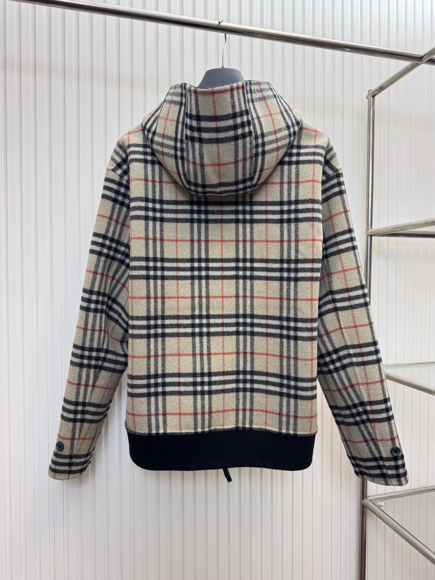 Burberry bbr巴宝莉双面穿条纹羊毛拉链连帽外套