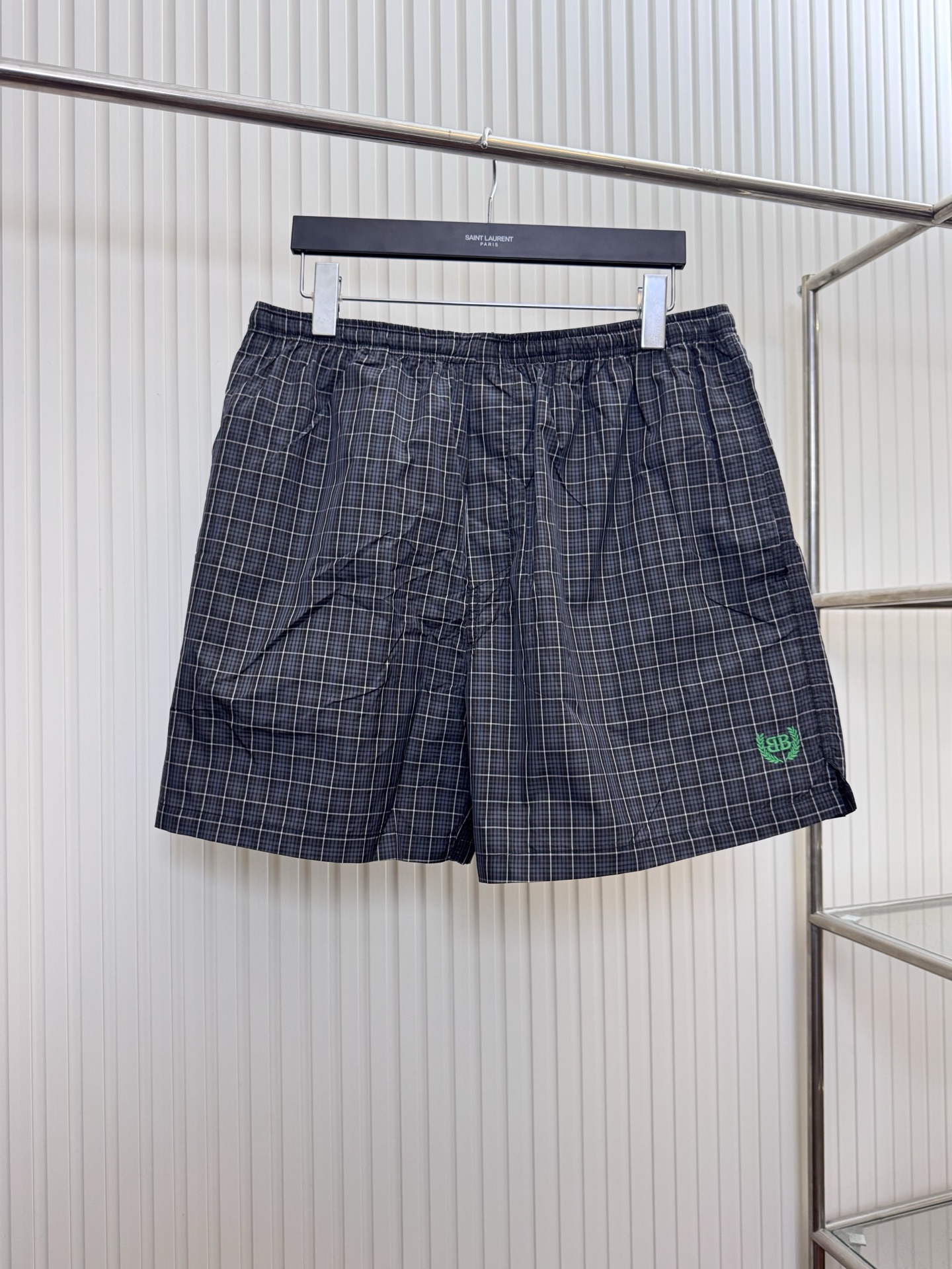 Balenciaga Bal 巴黎世家麦穗刺绣格纹沙滩短裤