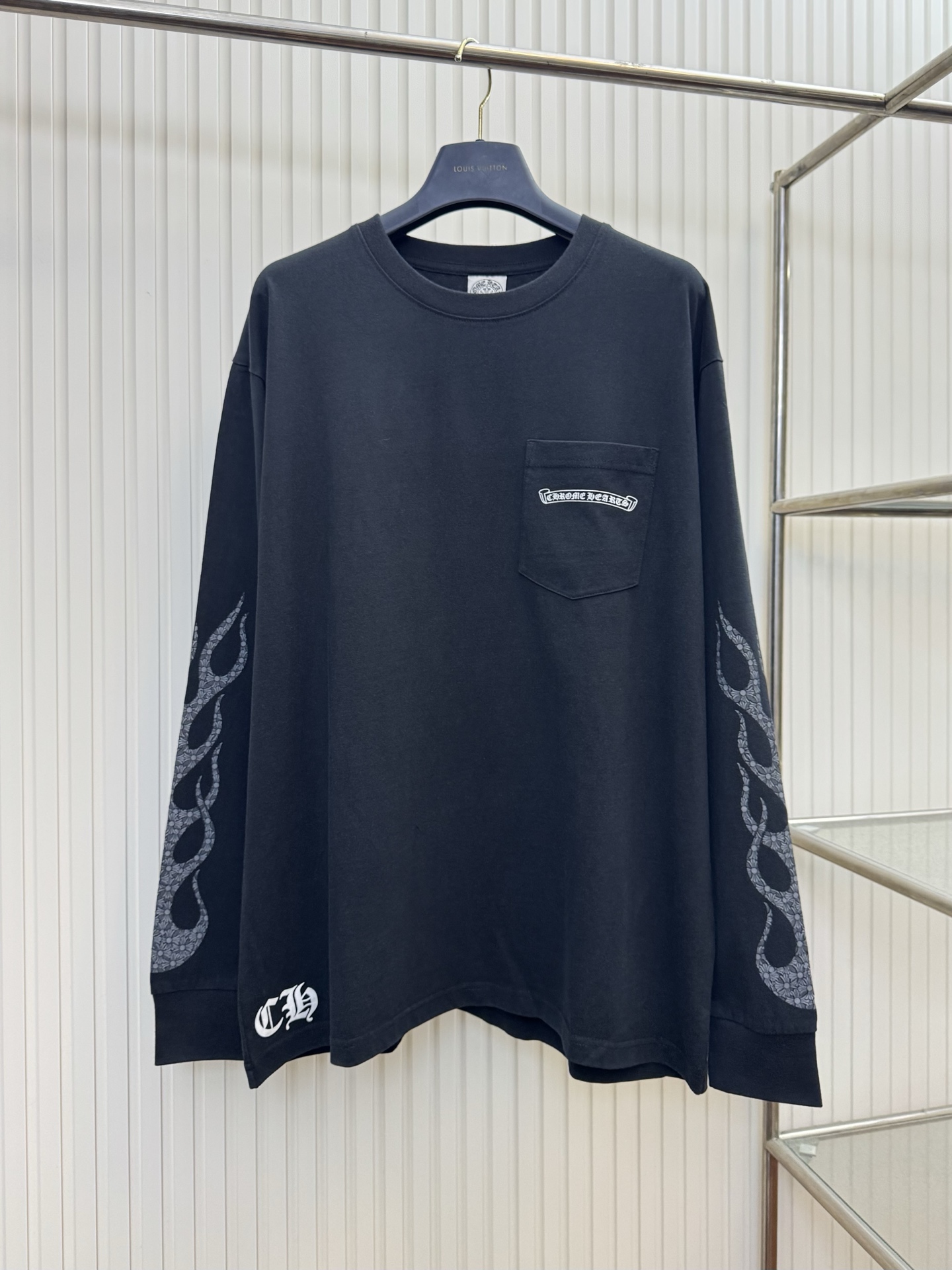 Chrome Hearts CH 克罗心火焰袖臂印花水洗长袖