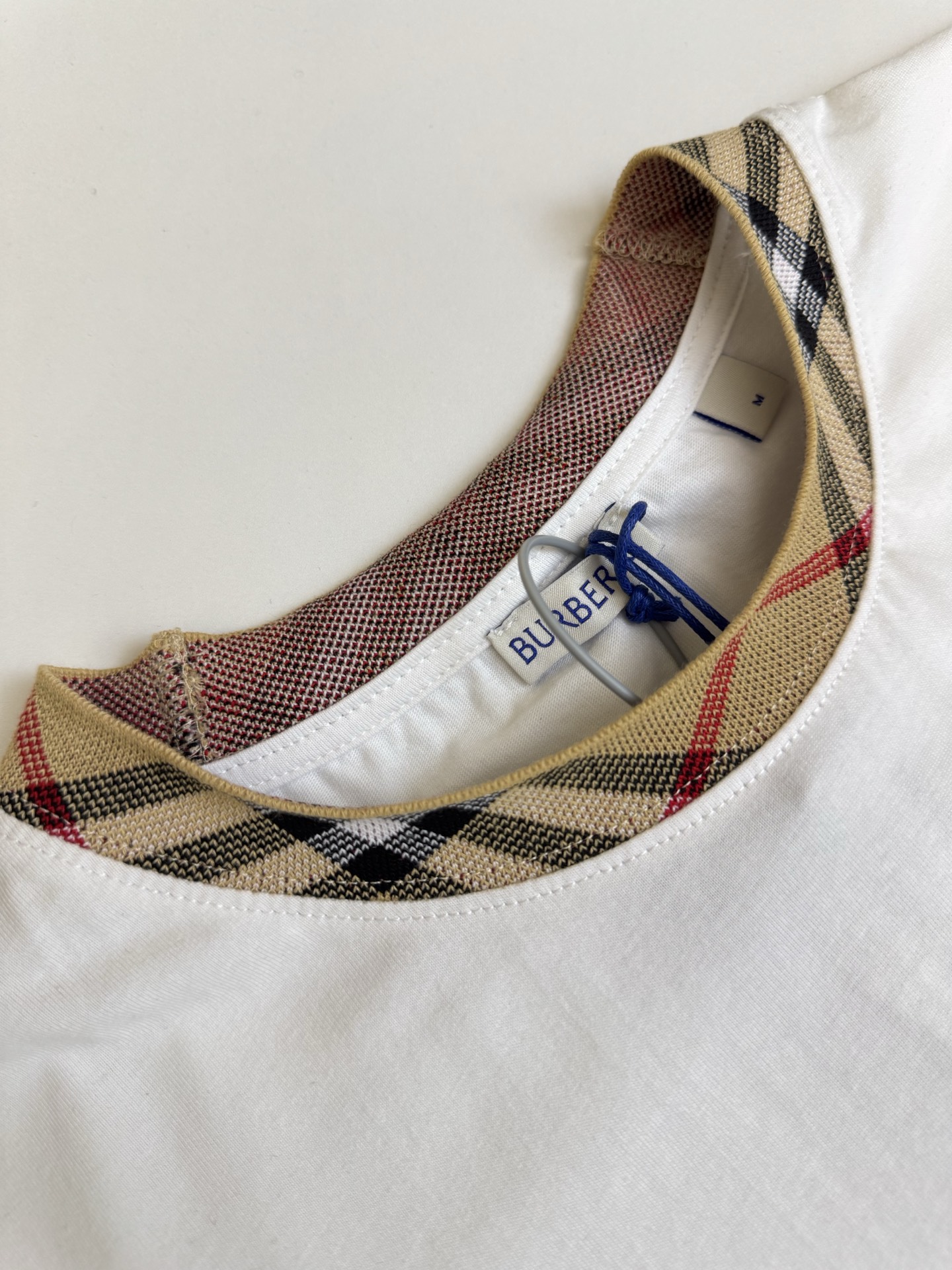 Burberry Bbr 巴宝莉圆领格纹装饰棉质短袖T恤