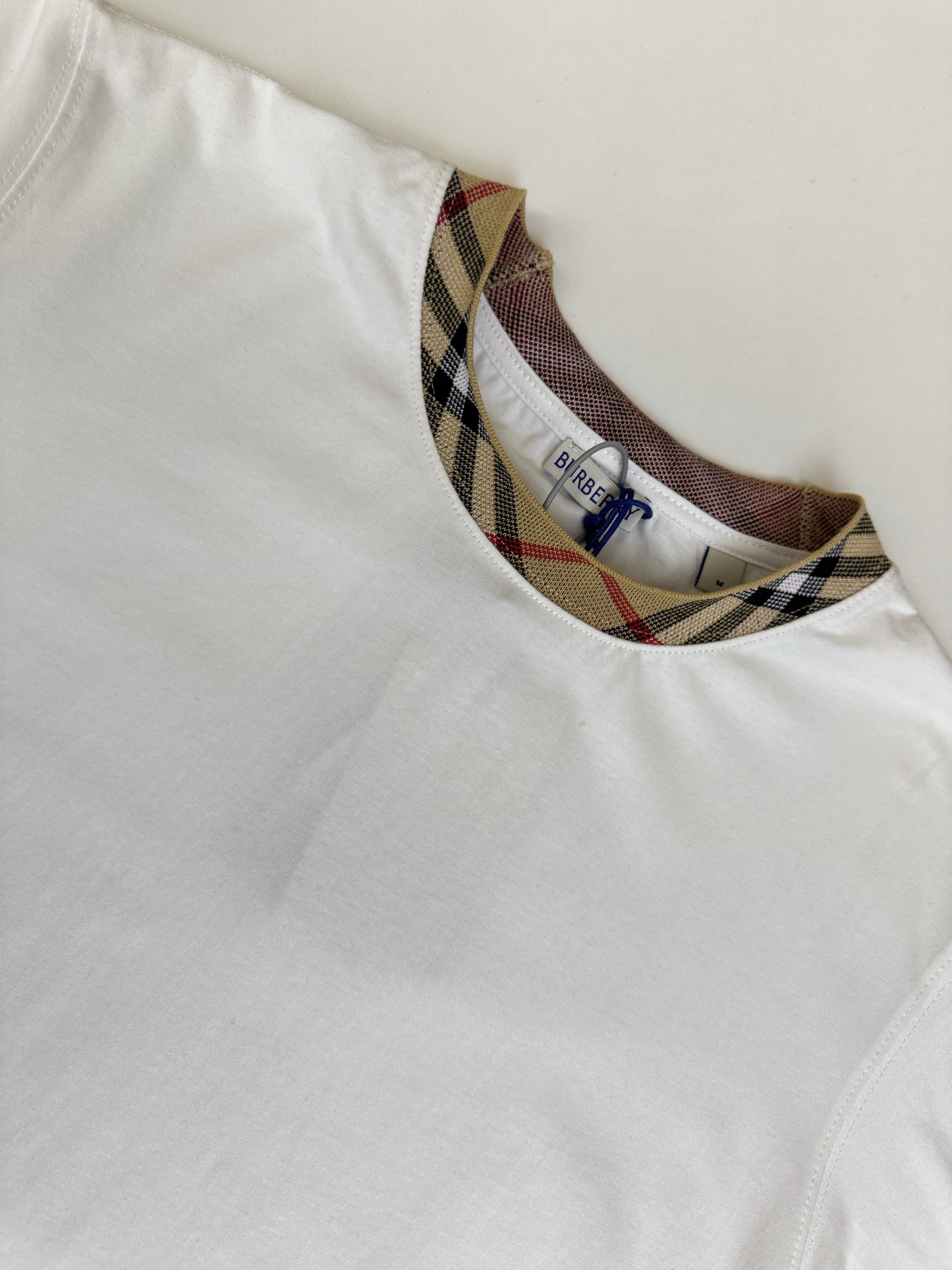 Burberry Bbr 巴宝莉圆领格纹装饰棉质短袖T恤