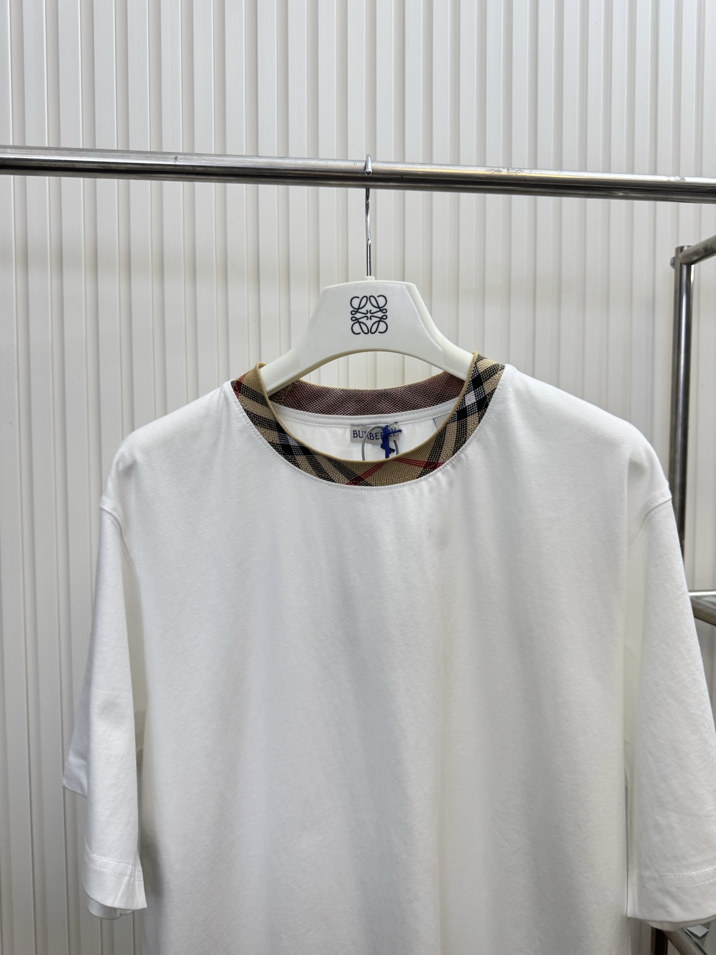 Burberry Bbr 巴宝莉圆领格纹装饰棉质短袖T恤
