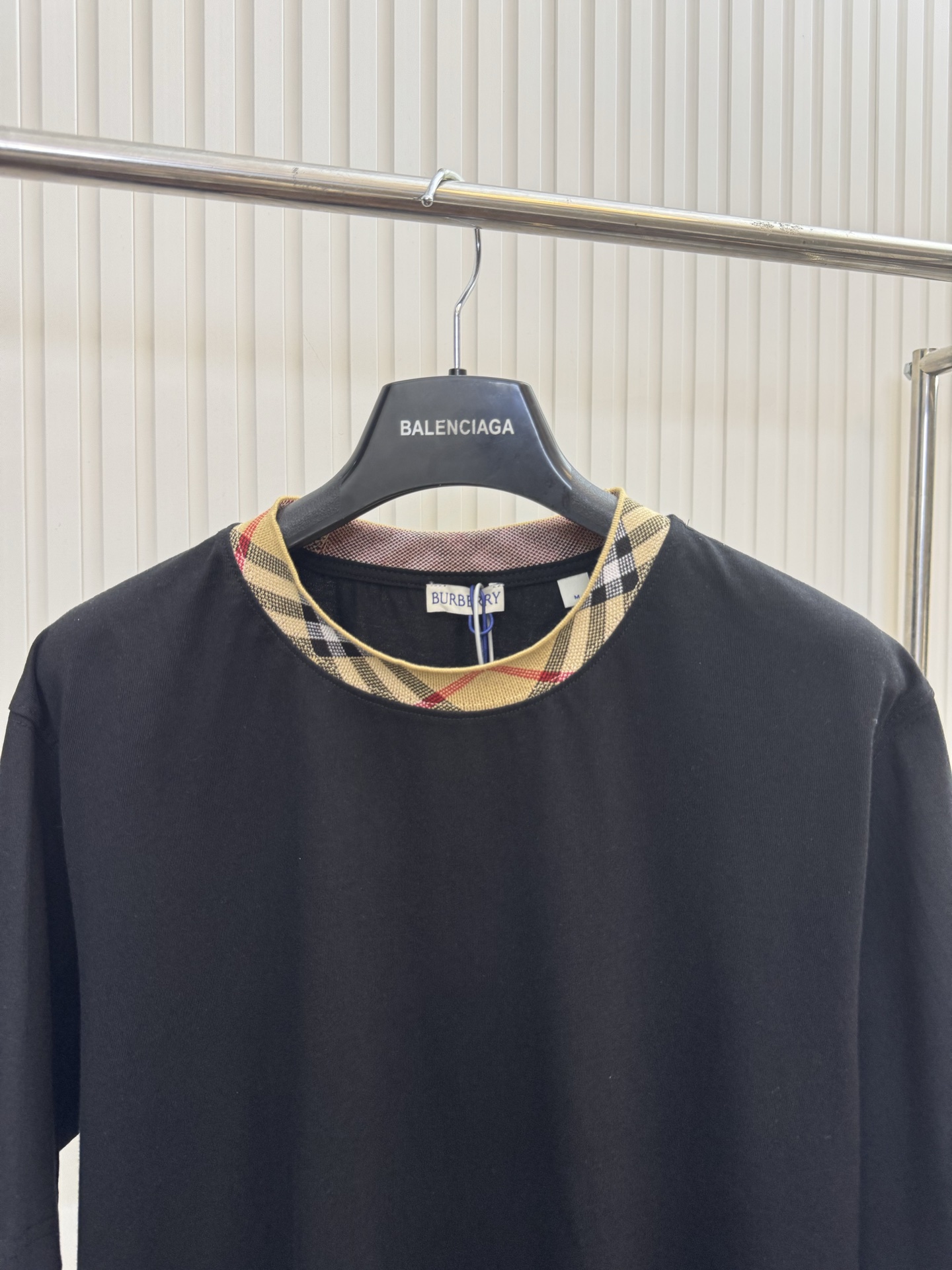 Burberry Bbr 巴宝莉圆领格纹装饰棉质短袖T恤