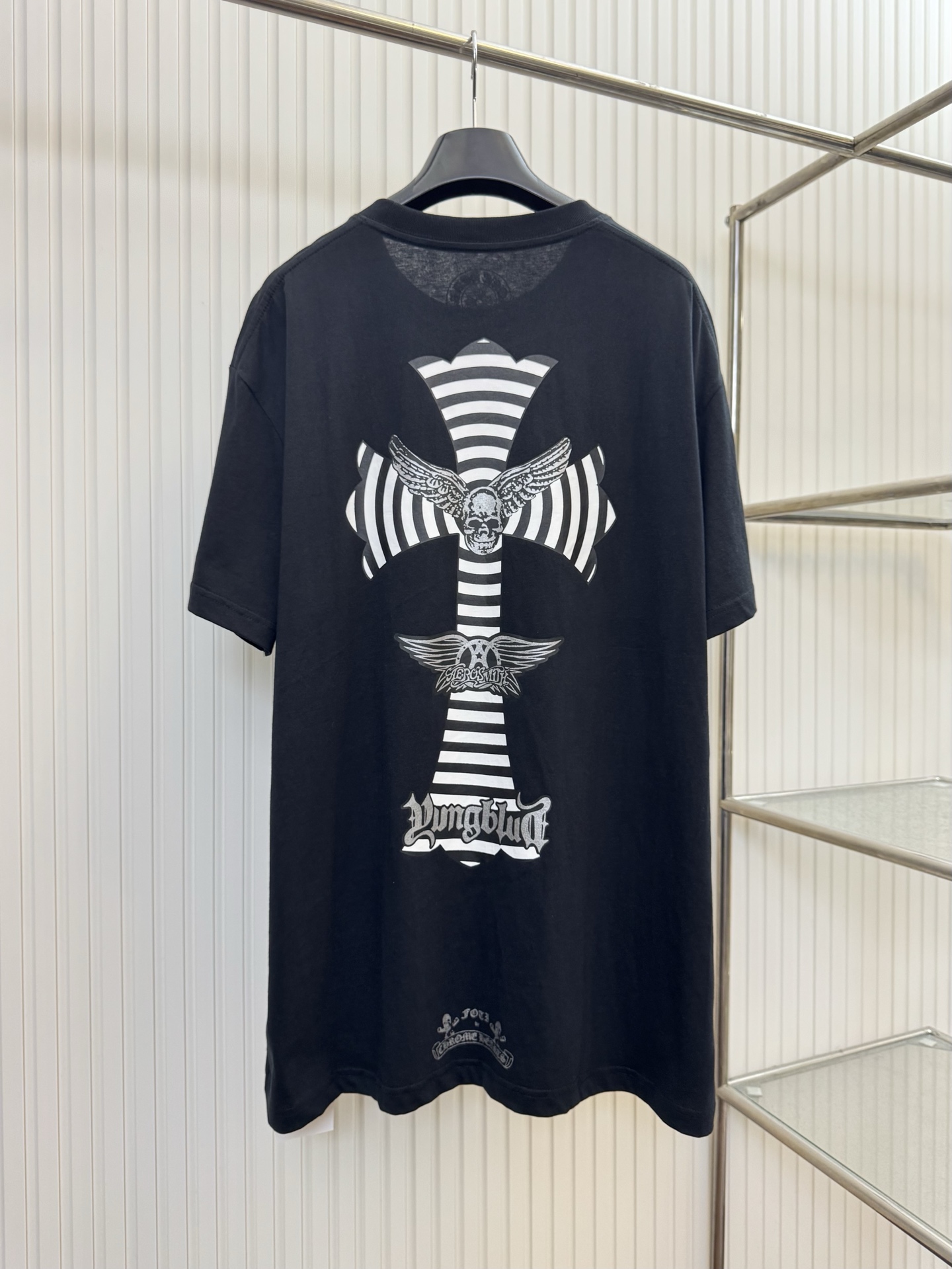 Chrome Hearts CH 克罗心视觉骷髅头闪粉十字架短袖T恤