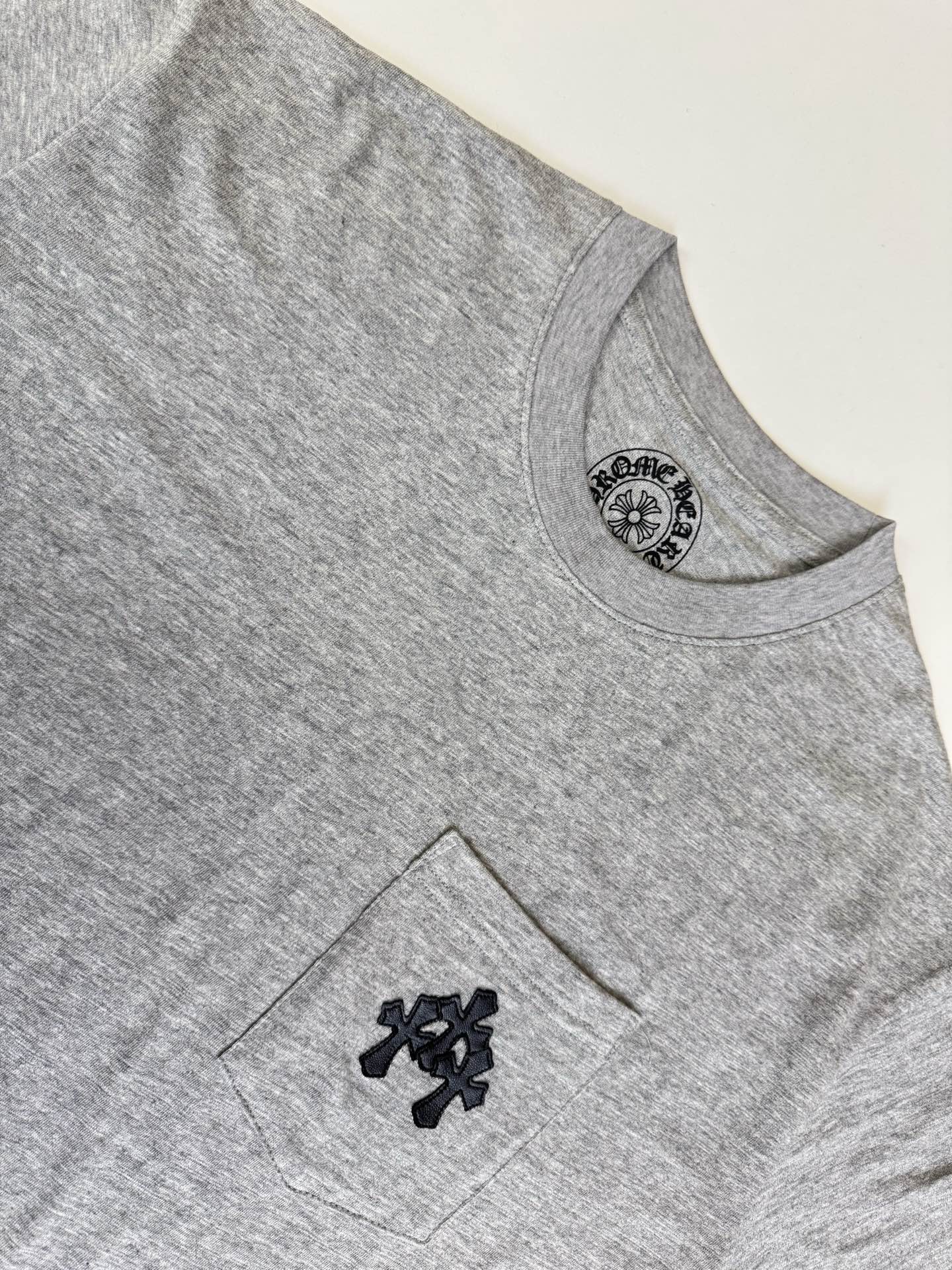 Chrome Hearts CH 克罗心 花纱竹节棉口袋拼皮短袖T恤
