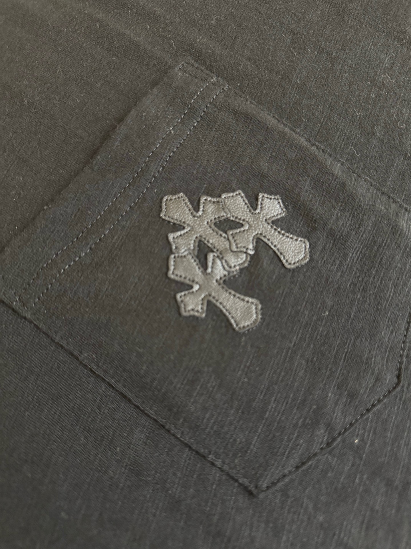 Chrome Hearts CH 克罗心 花纱竹节棉口袋拼皮短袖T恤
