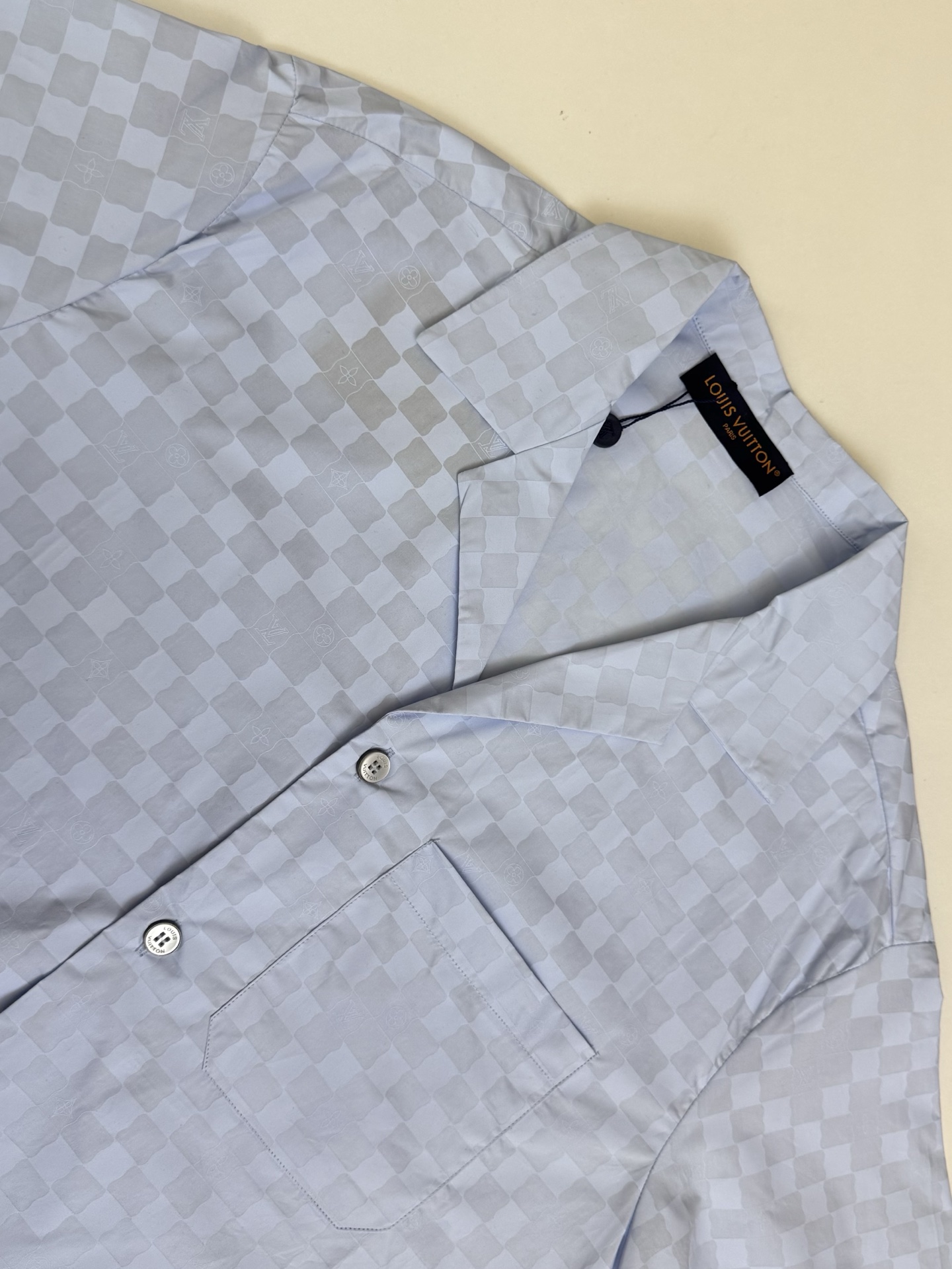 Louis Vuitton 1v 路易 26ss棋盘格蓝色小格子衬衫短袖
