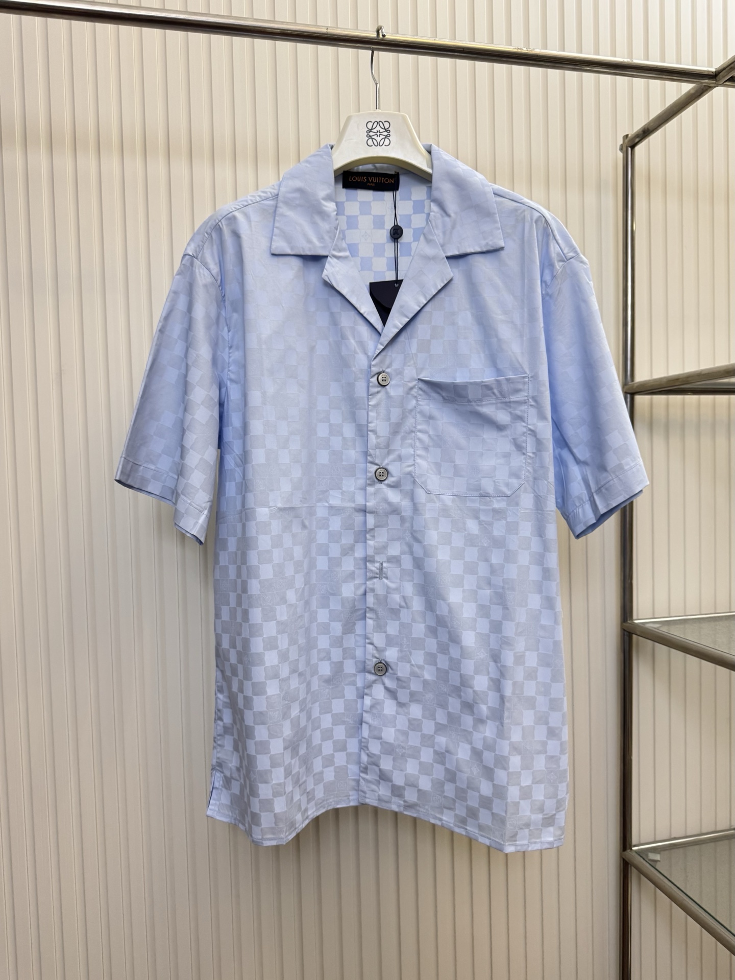Louis Vuitton 1v 路易 26ss棋盘格蓝色小格子衬衫短袖