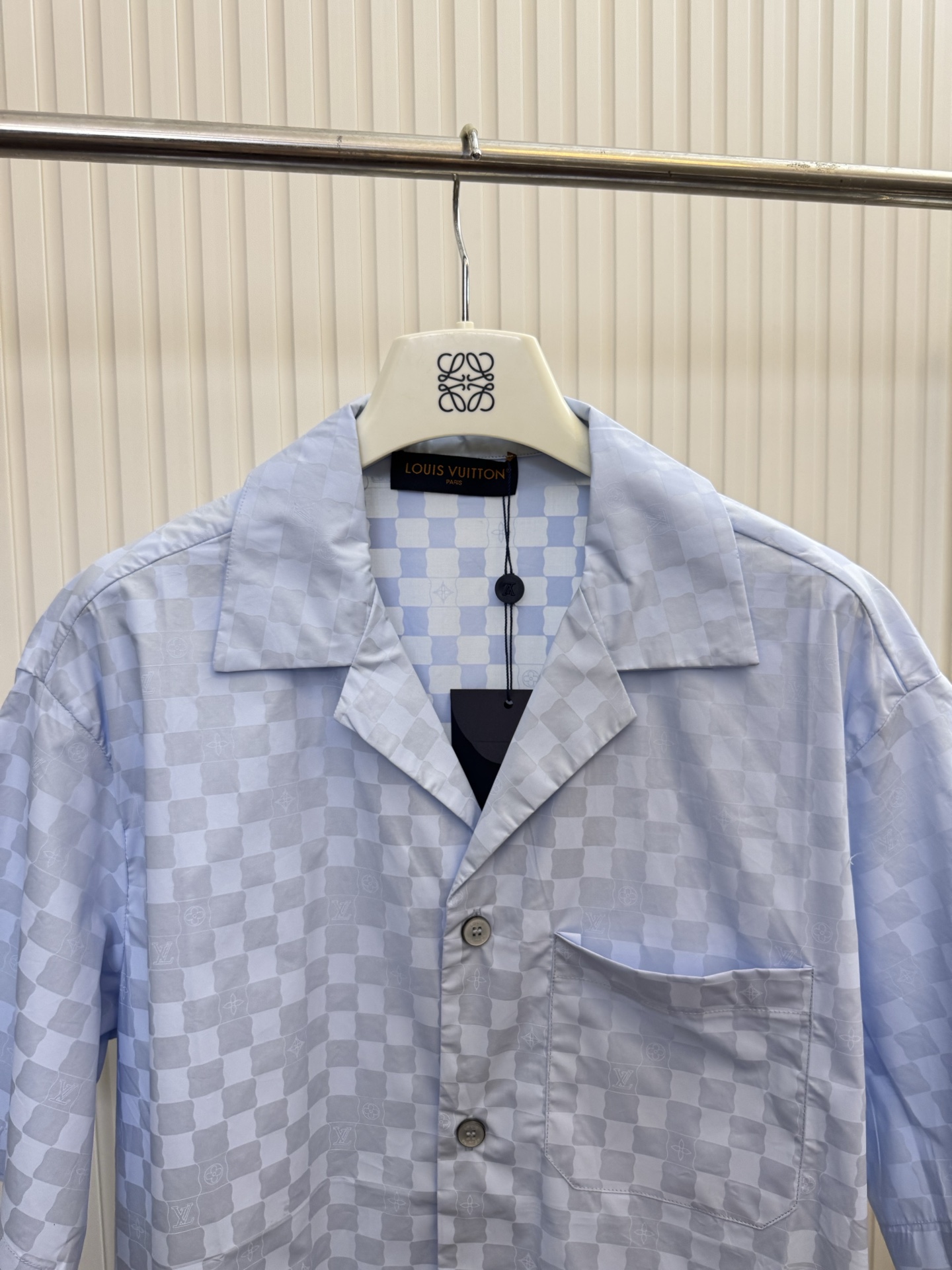 Louis Vuitton 1v 路易 26ss棋盘格蓝色小格子衬衫短袖