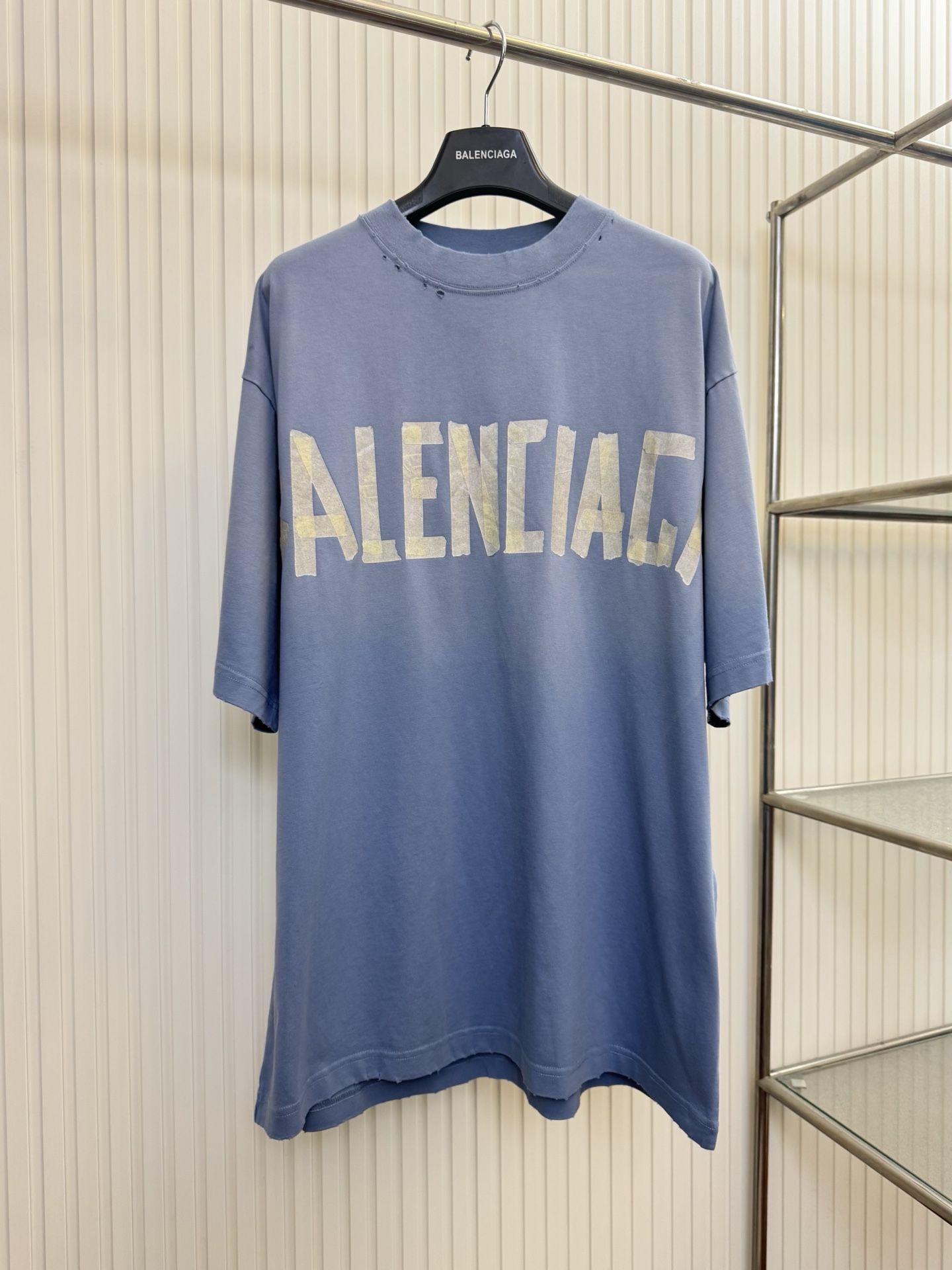Balenciaga Bal 巴黎美纹纸雾霾蓝黄胶带短袖T恤