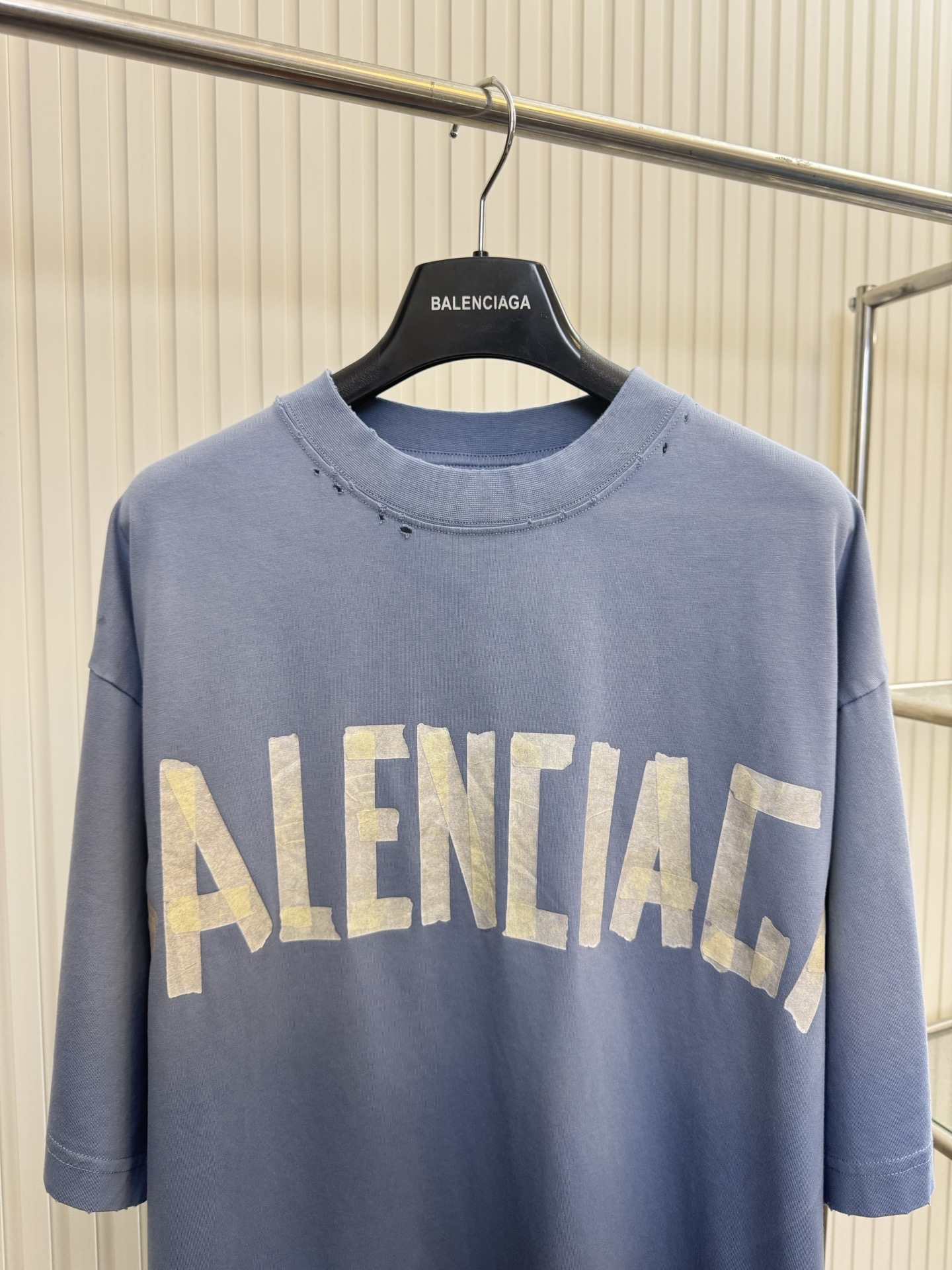Balenciaga Bal 巴黎美纹纸雾霾蓝黄胶带短袖T恤