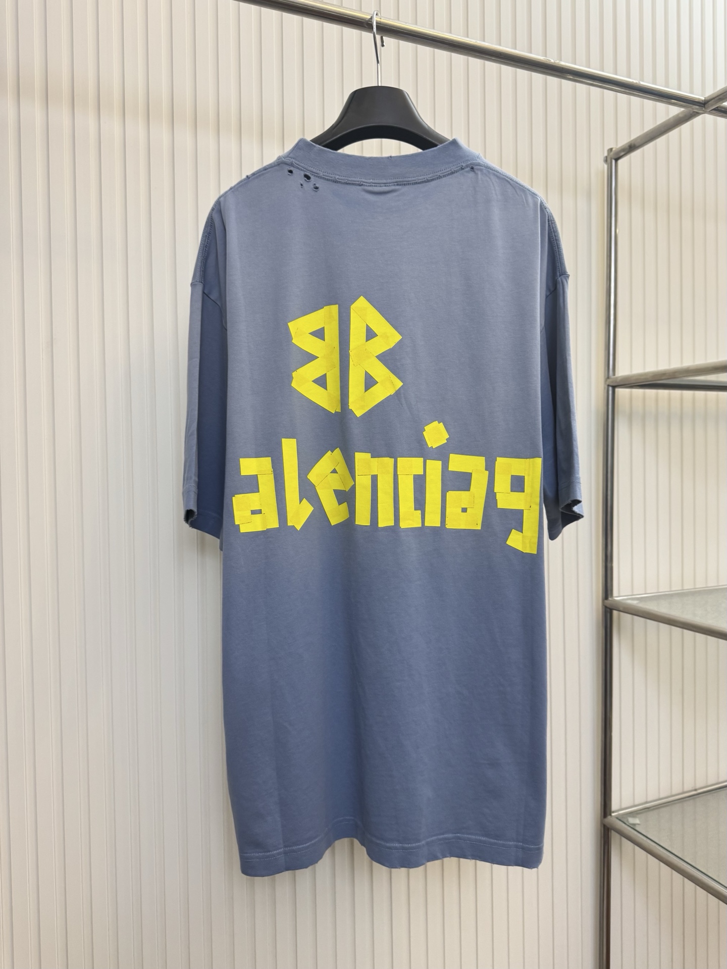 Balenciaga Bal 巴黎美纹纸雾霾蓝黄胶带短袖T恤