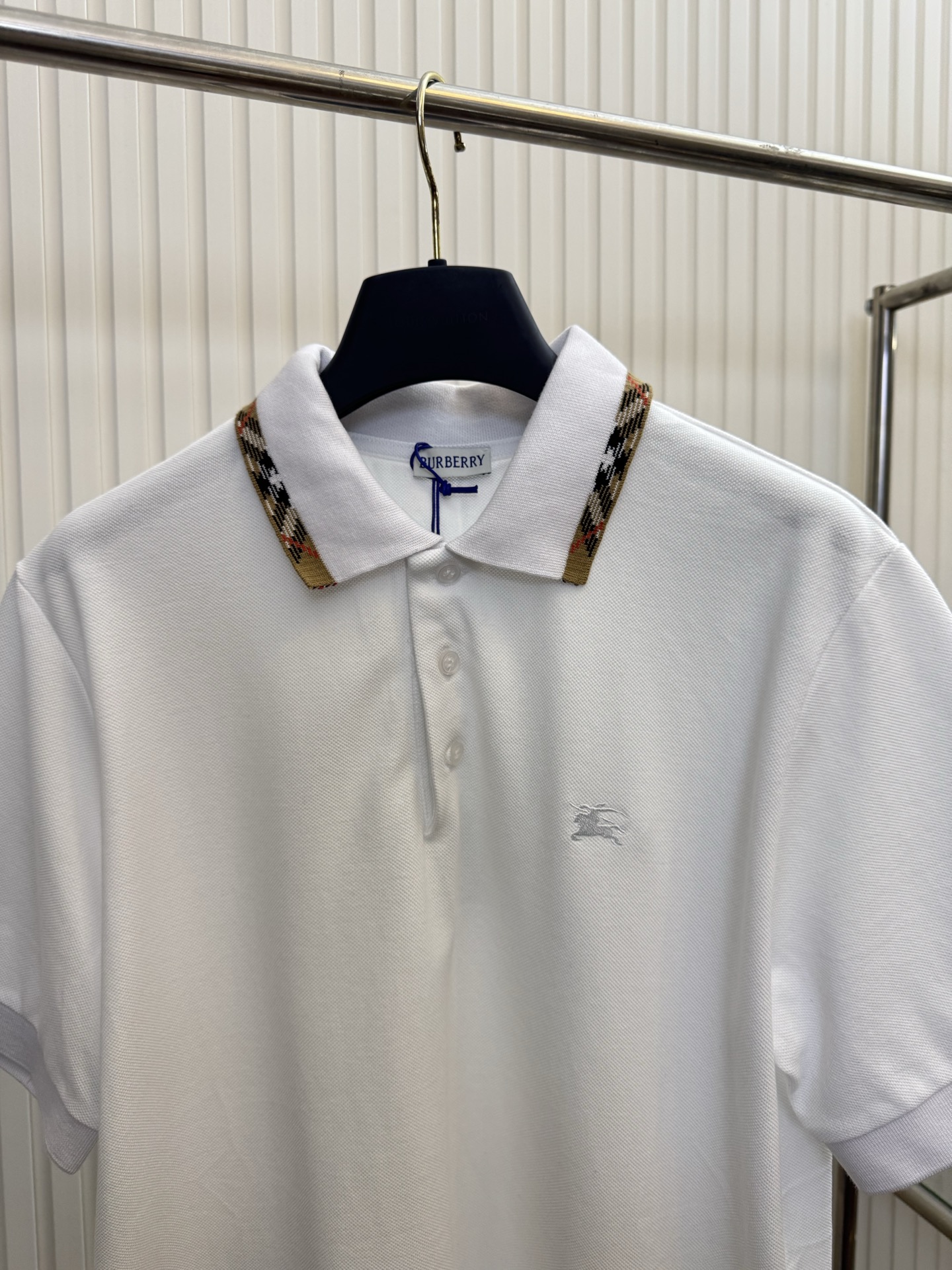 Burberry Bbr 巴宝莉小标刺绣格纹翻领polo衫短袖