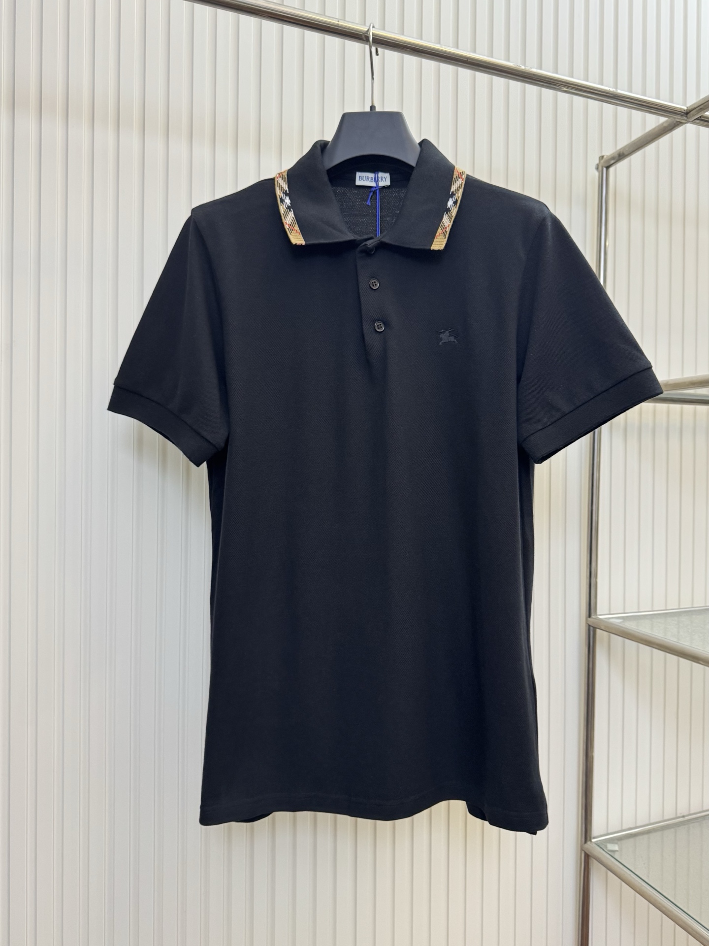 Burberry Bbr 巴宝莉小标刺绣格纹翻领polo衫短袖