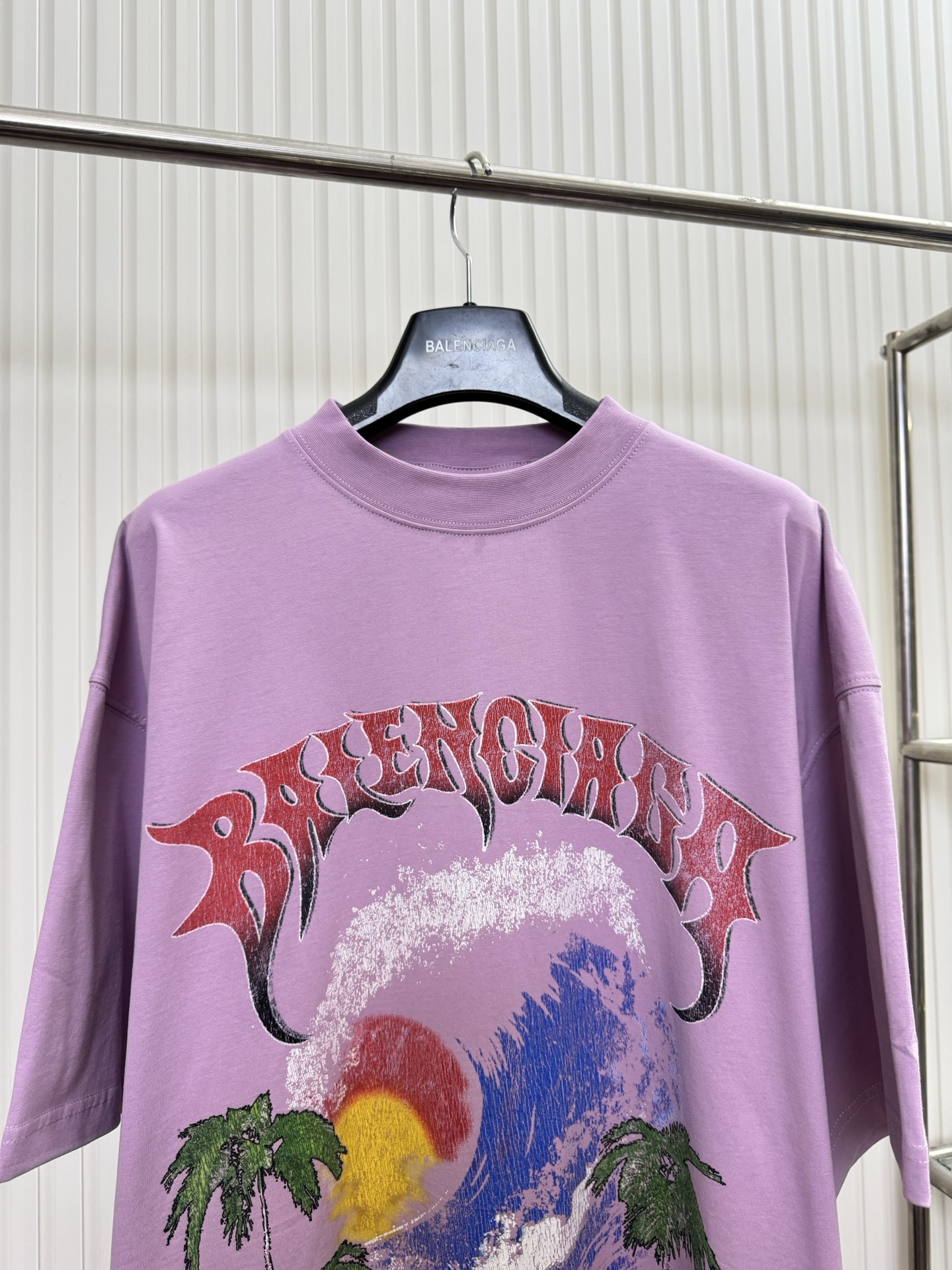 Balenciaga Bal 巴黎26ss沙滩海浪哥特字母印花短袖T恤
