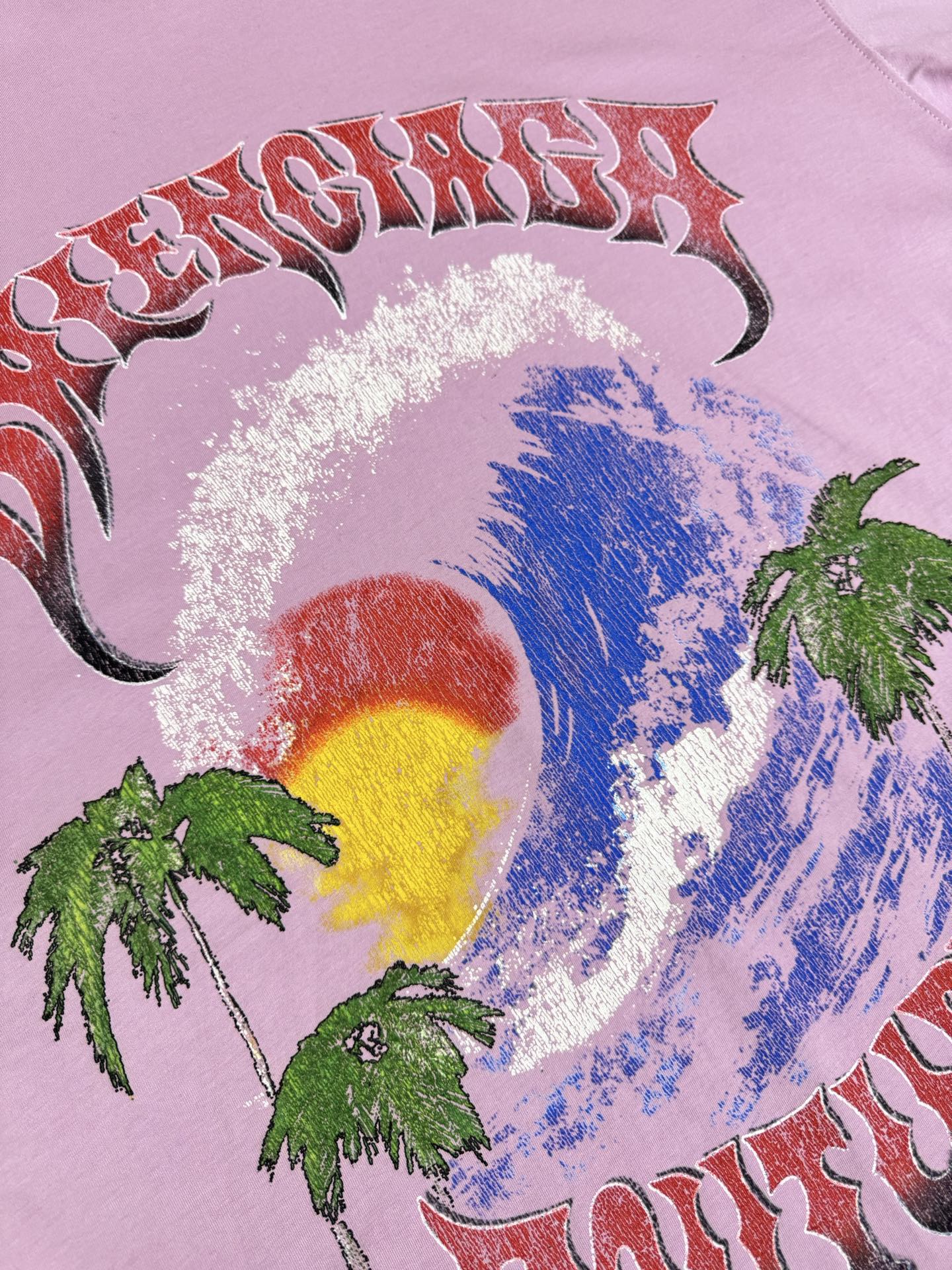 Balenciaga Bal 巴黎26ss沙滩海浪哥特字母印花短袖T恤