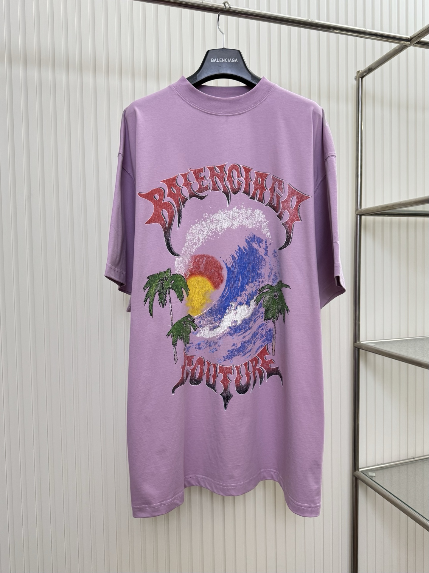 Balenciaga Bal 巴黎26ss沙滩海浪哥特字母印花短袖T恤
