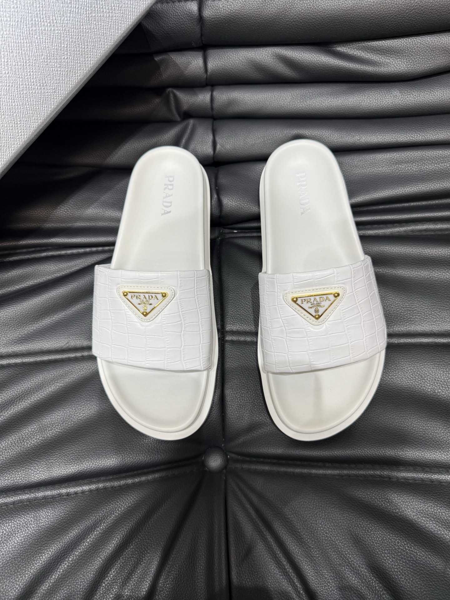 Prada White Leather Sandals for Women | Comfortable & Stylish Summer Slides