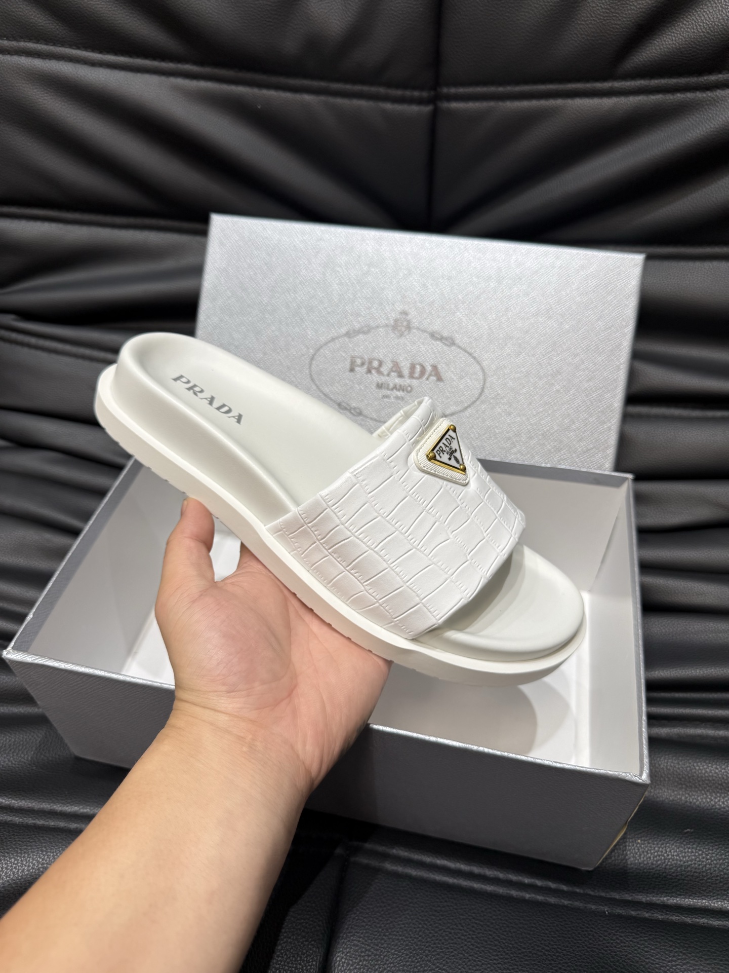 Prada White Leather Sandals for Women | Comfortable & Stylish Summer Slides 7 i1742016875552 5757 0 5