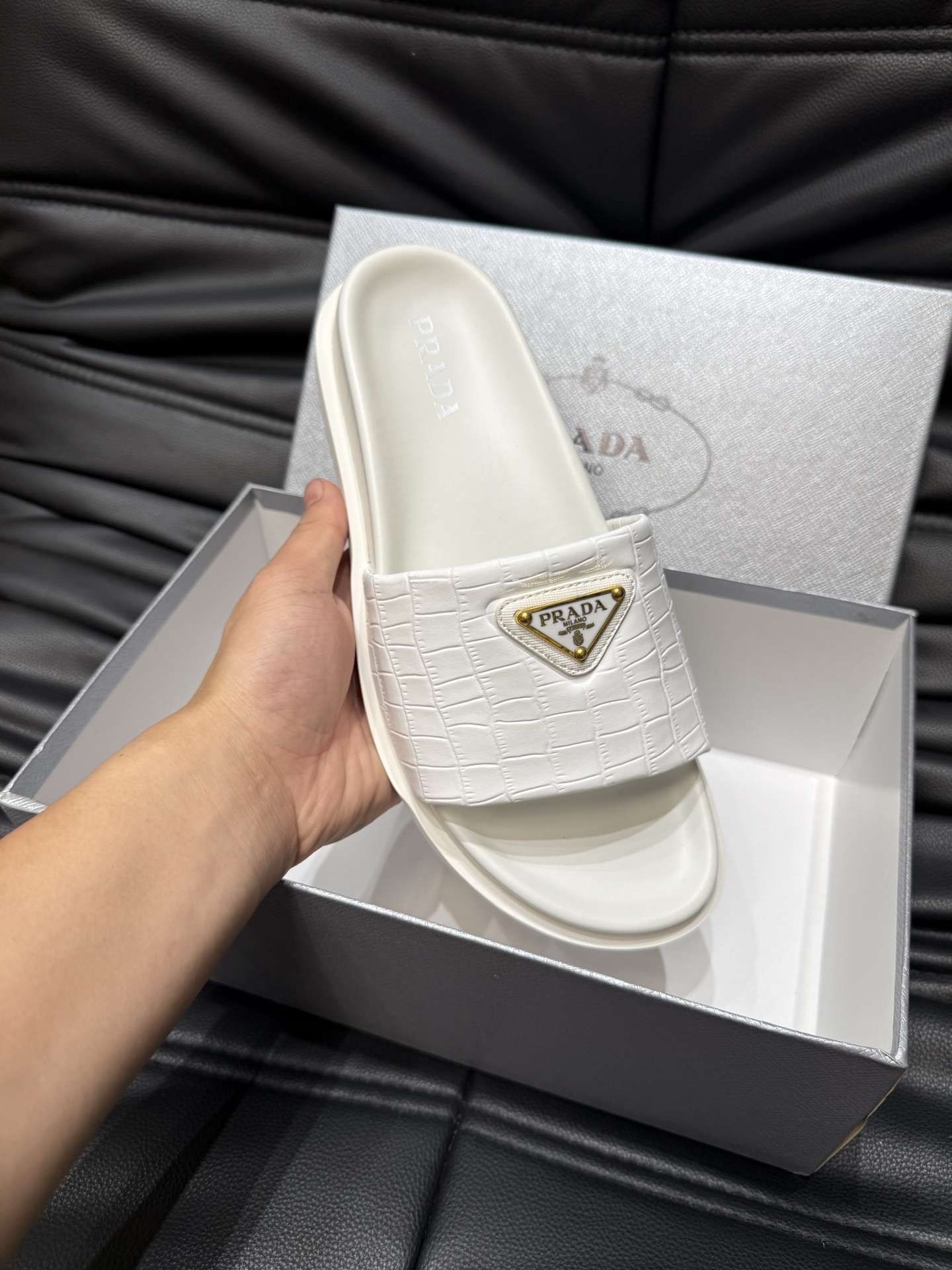 Prada White Leather Sandals for Women | Comfortable & Stylish Summer Slides 8 i1742016879496 4748 0 6