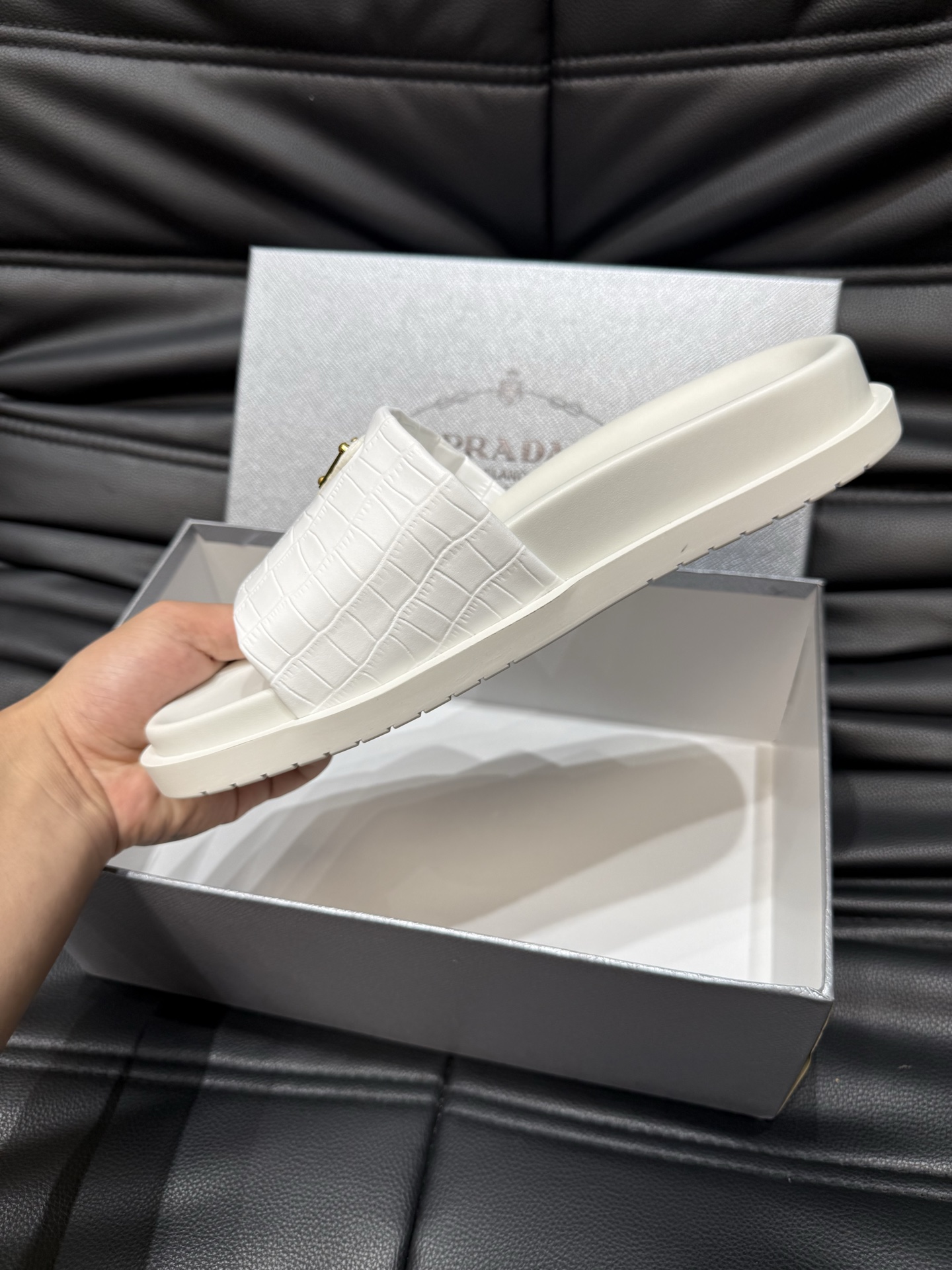 Prada White Leather Sandals for Women | Comfortable & Stylish Summer Slides 9 i1742016882497 8347 0 7